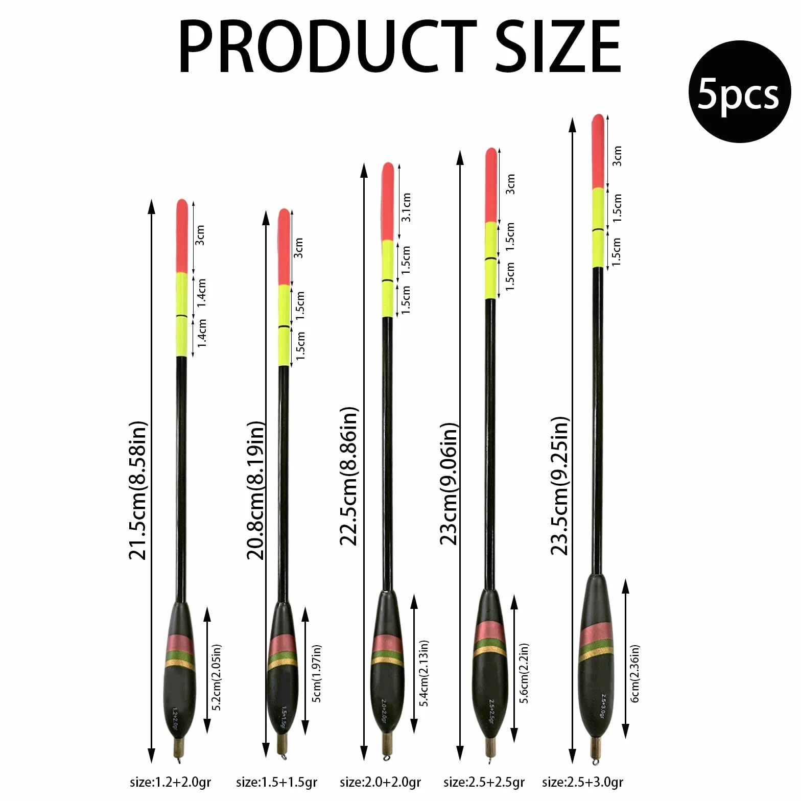 Waggler Set 5 Unidades 3.2g-5.5g - Flotadores de Pesca para Diversas Situaciones