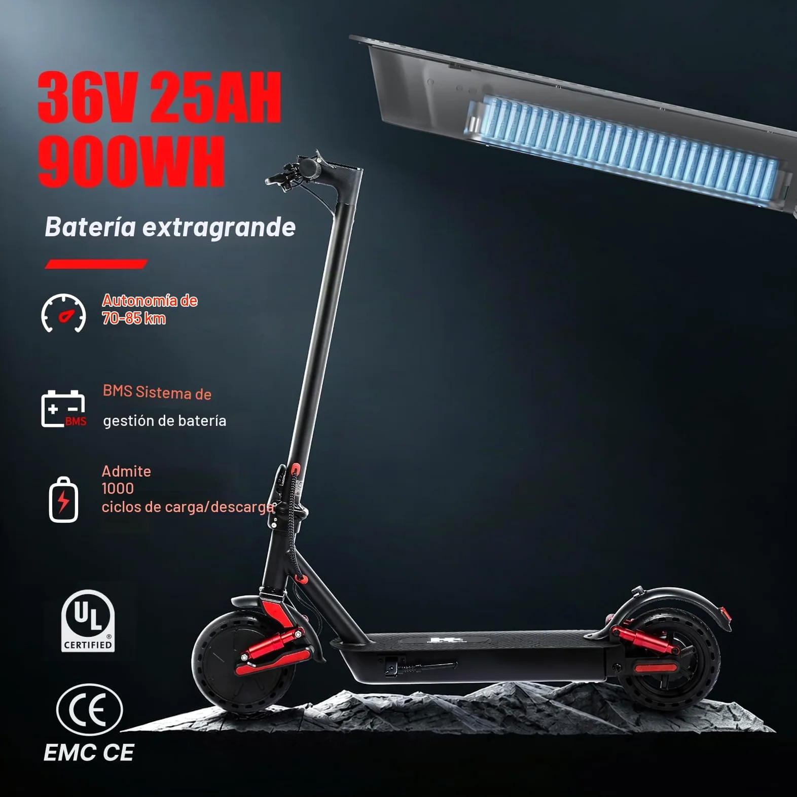 HX D06 Patinete Eléctrico Adultos, Doble Suspensión, 500W 16Ah/25Ah E Scooter para Ciudad y Off-Road Ligero, Autonomía Máxima 55-85 km, Pantalla Multifunción - Neumático Macizo 8.5"