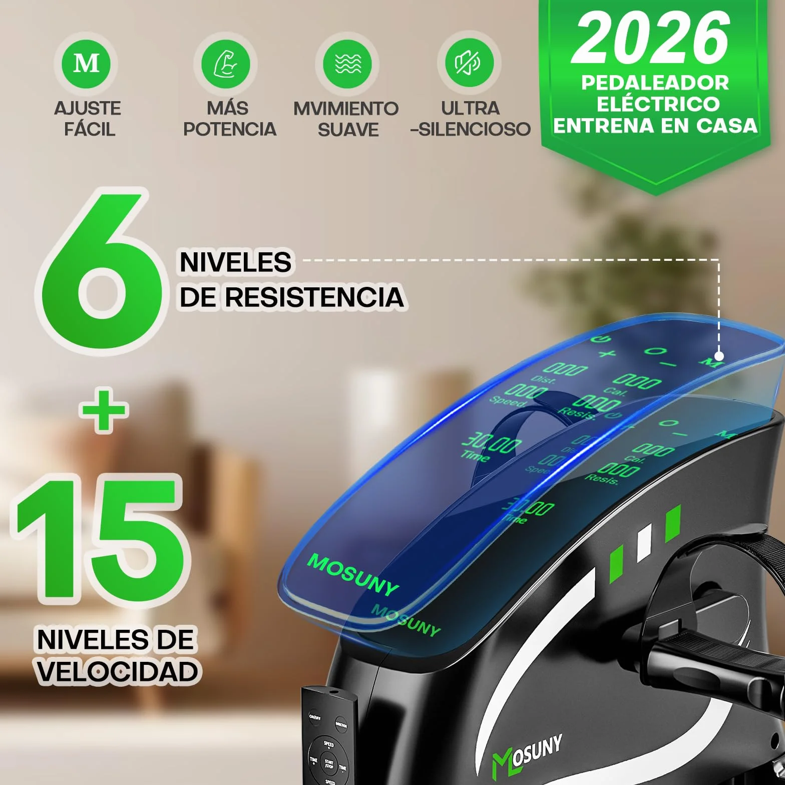Pedales Estaticos, 2026 Pedales Estaticos Personas Mayores con Resistencia + Velocidad, Mini Bicicleta Estática para Ancianos, Pantalla Grande&Tapete Antideslizante, Ejercicios para Hogar y la Oficina