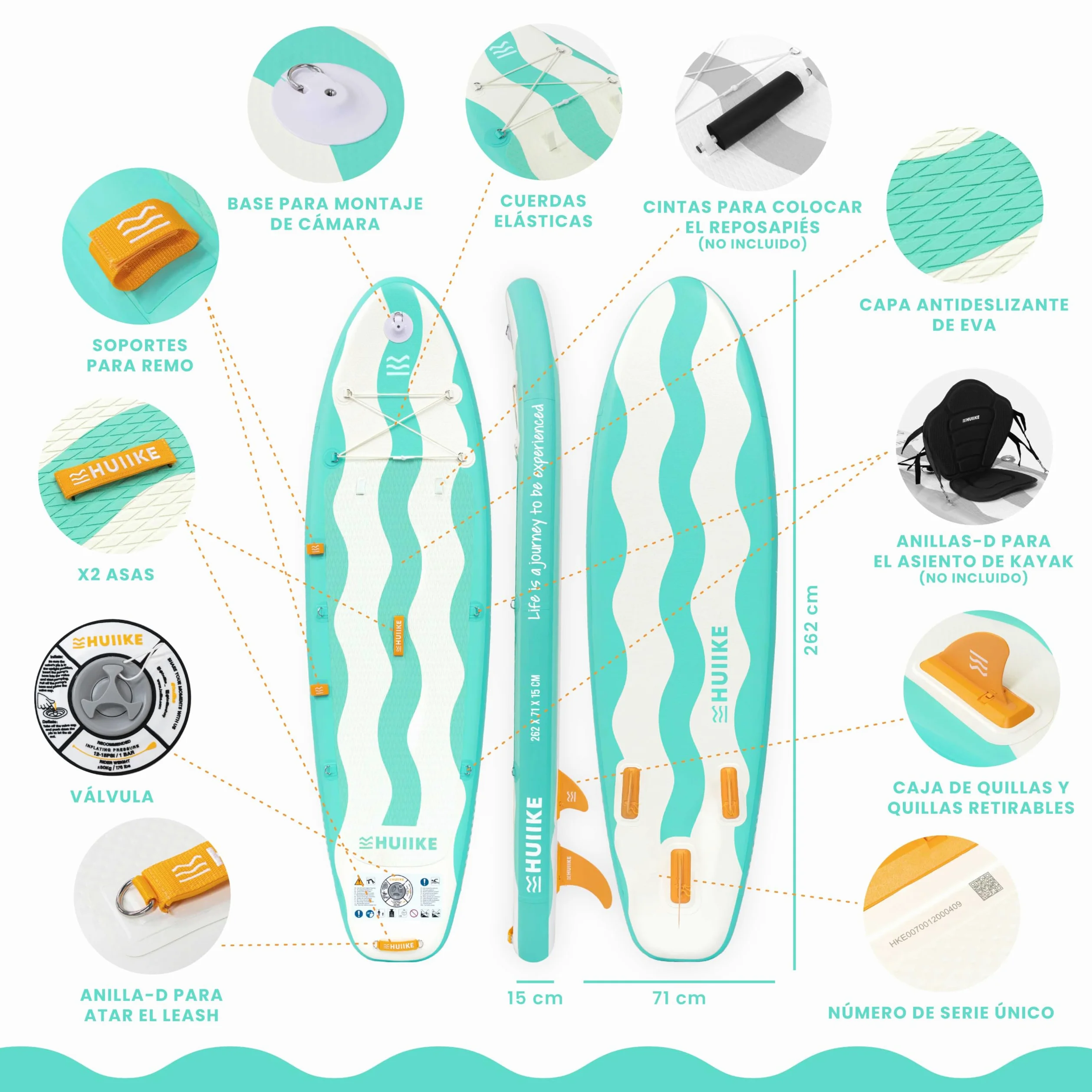 HUIIKE Tabla Paddle Surf Hinchable para Niños 8’7” y 80 kg, con Accesorios | SUP Convertible en Kayak. Stand Up Paddle Board Gran Estabilidad y Resistencia con Remo, Quillas, Inflador, Leash, Mochila