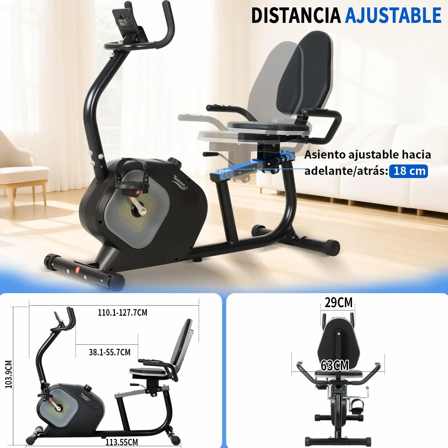 Bicicletas Estaticas Rehabilitacion, Bicicleta Estatica con Respaldo con 16 Niveles de Resistencia, Sensor de Pulso,Bici Estatica con Pedaleo silencioso,Ruedas de Transporte Exercise Bike