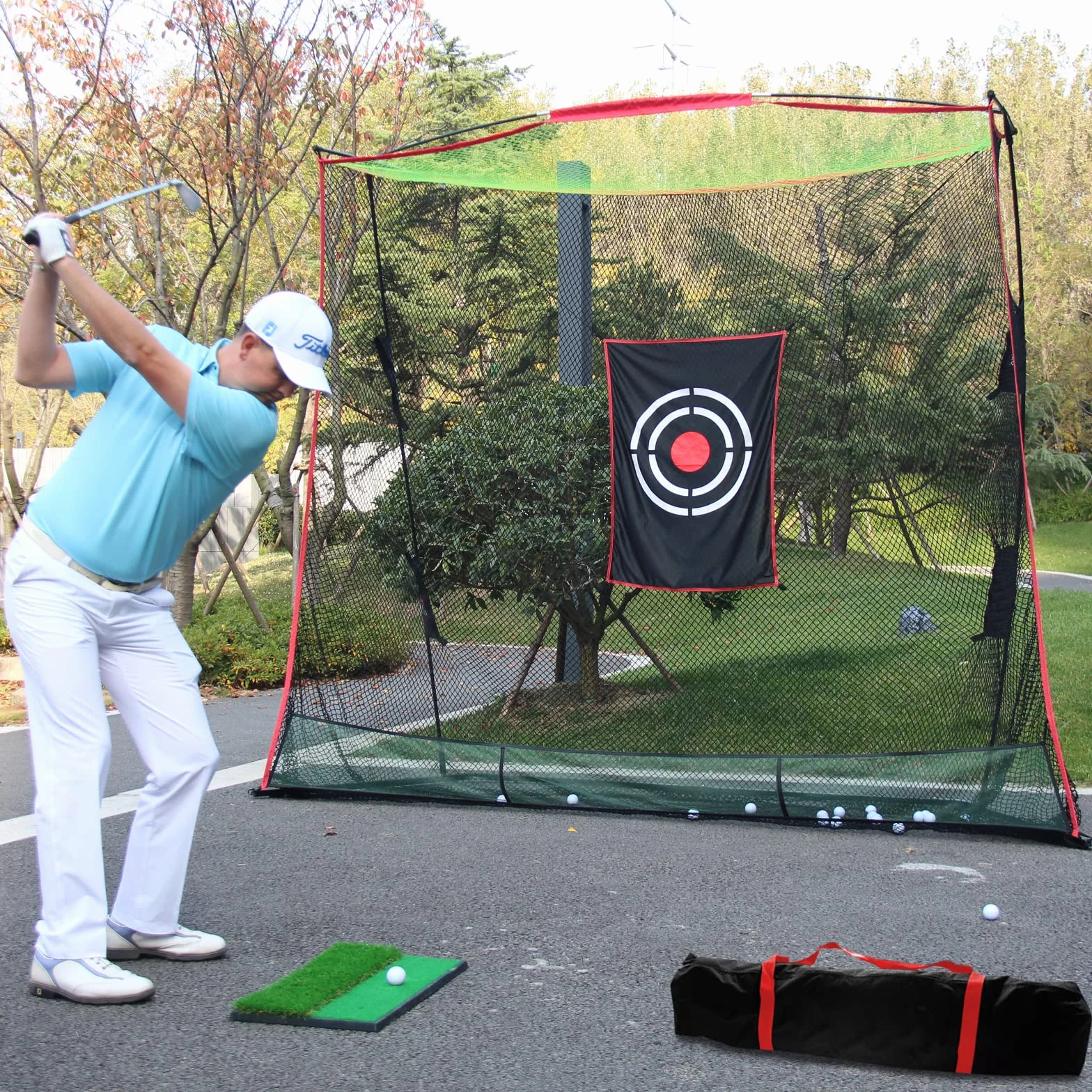 Kapler Red de golf 3 x 0,9 x 2,4 m para interiores y exteriores con bolsa de transporte