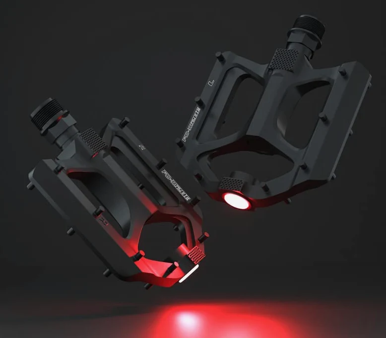 Pedales de bicicleta con luz LED intermitente de advertencia, de aluminio MTB de 9/16 pulgadas, eje CNC de aluminio, para bicicleta de montaña, trekking, pedales de bicicleta de carretera