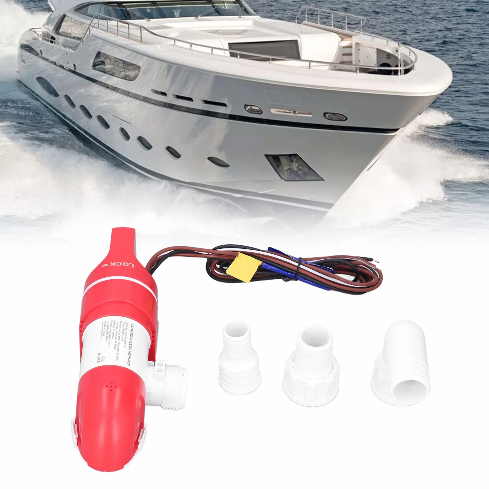 Bomba de Sentina Automática para Barcos 12V 1100 GPH, 360 Grados, Bomba de Agua Baja