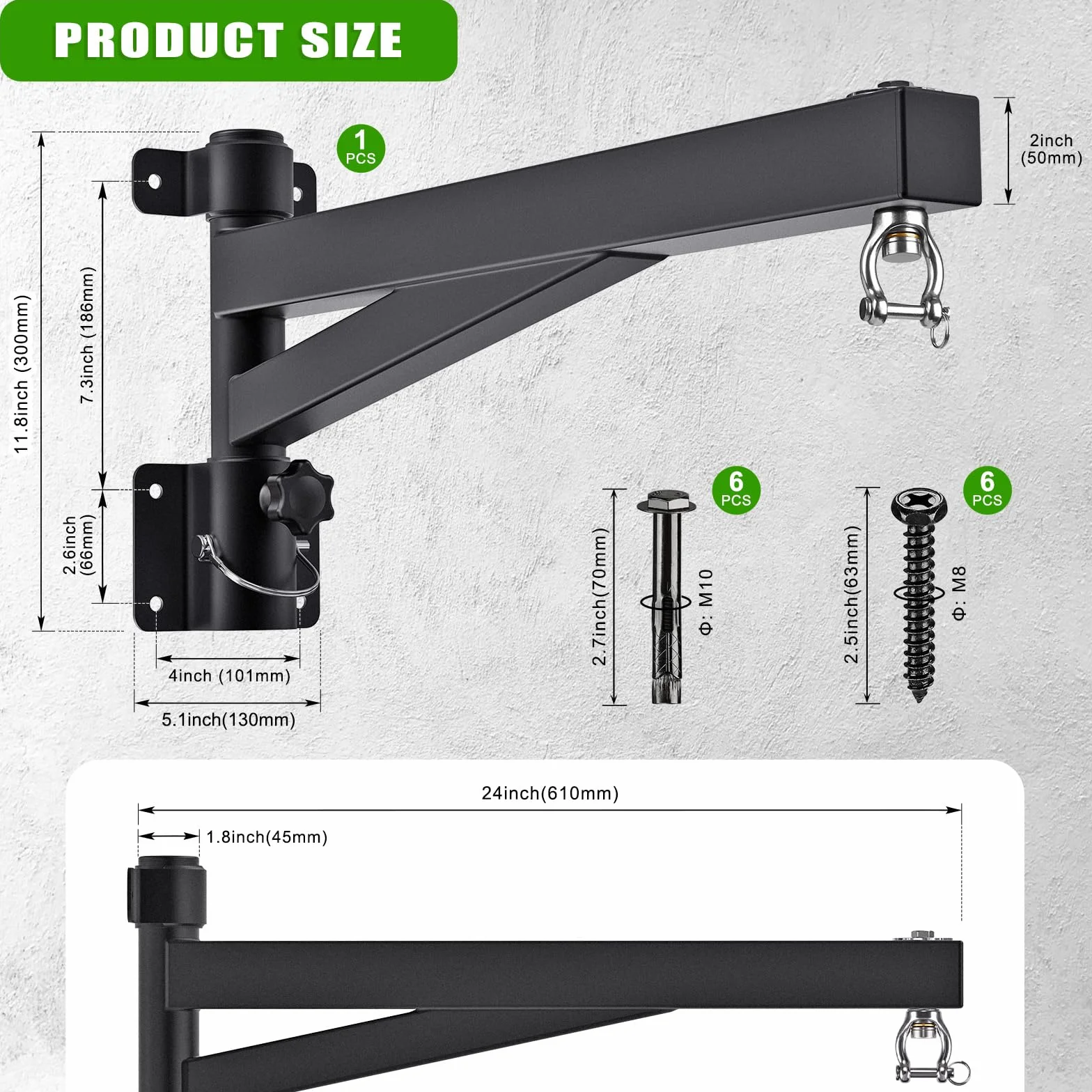 Kipika Soporte de pared para colgar bolsas pesadas de 24 pulgadas, capacidad de 800 libras con soporte giratorio de 360° y diseño plegable, soporte para saco de boxeo para boxeo, Muay Thai, bolsa de