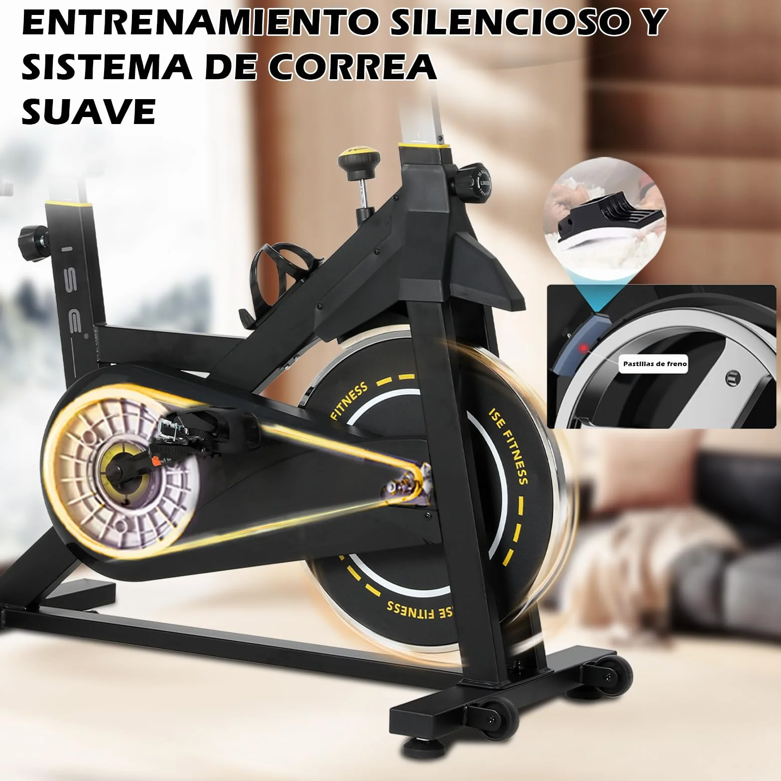 ISE Bicicleta Estática Ajustable Resistencia, Bici Estatica con LCD Pantalla, Soporte para teléfono móvil, Ipad y botella, Bicicleta Profesional, Sillín y Asa Ajustable, Max.120KG