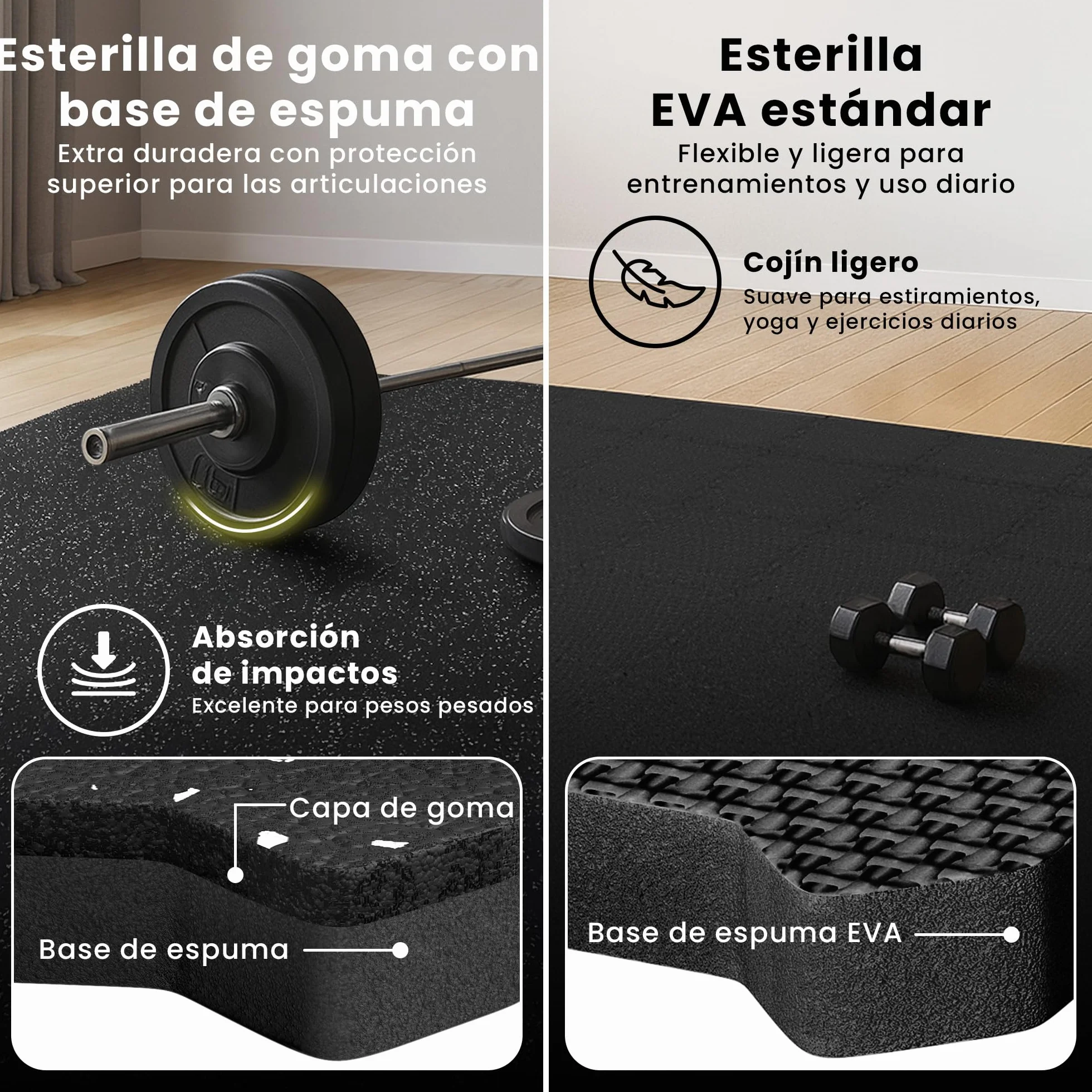 bemaxx Esterilla Fitness Suelo Gimnasio Caucho – Set de 18 Alfombras Puzzle Protector Suelo de Goma, Colchoneta Gimnasia Ejercicio en Casa, Espuma Tatami Deporte Alfombrillas Pesas Gym Garaje Piscina