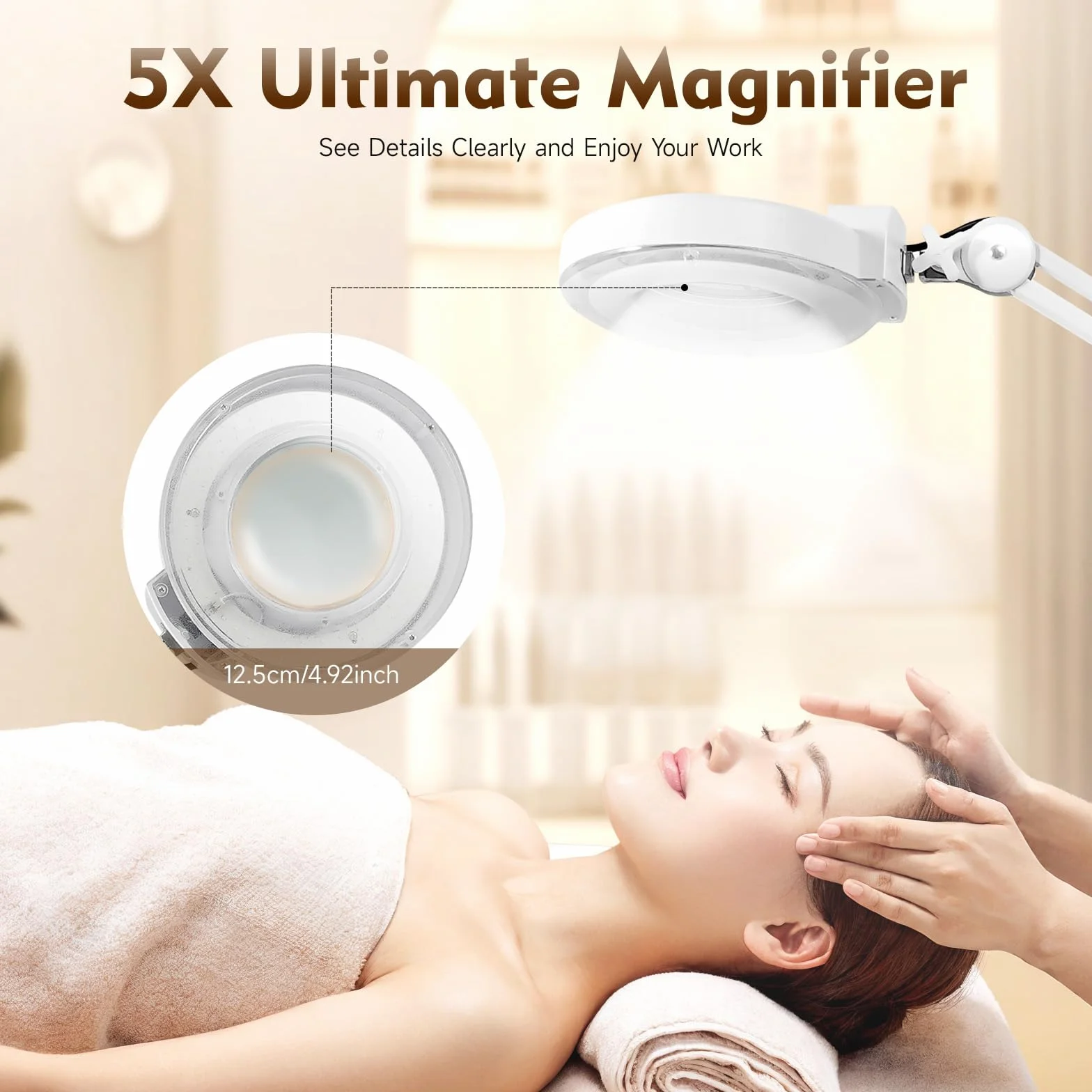 Lámpara LED con lupa 125 mm 5 dioptrías de pie trípode blanco