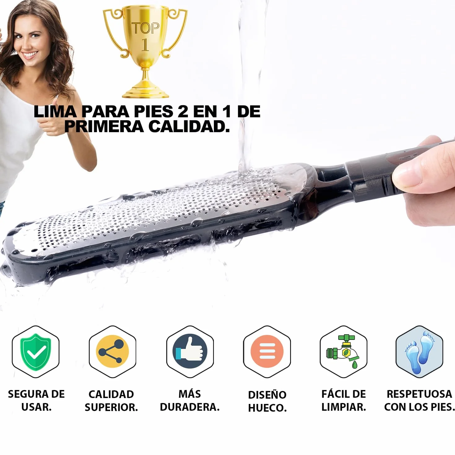 Raspador Doble Textura Acero Inoxidable Antideslizante Mango Ergonómico Pedicura Manual