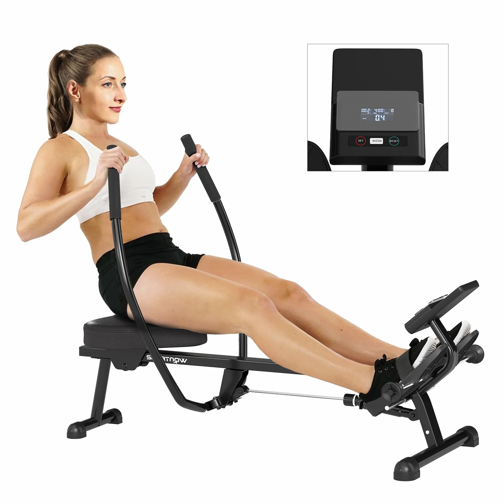 SPORTNOW Máquina de Remo para Casa, 12 Niveles de Resistencia Hidráulica, Máquina de Remo con Pantalla LCD, para Entrenaminto de Fitness, en Hogar Gimnasio, Carga 130 kg, Negro