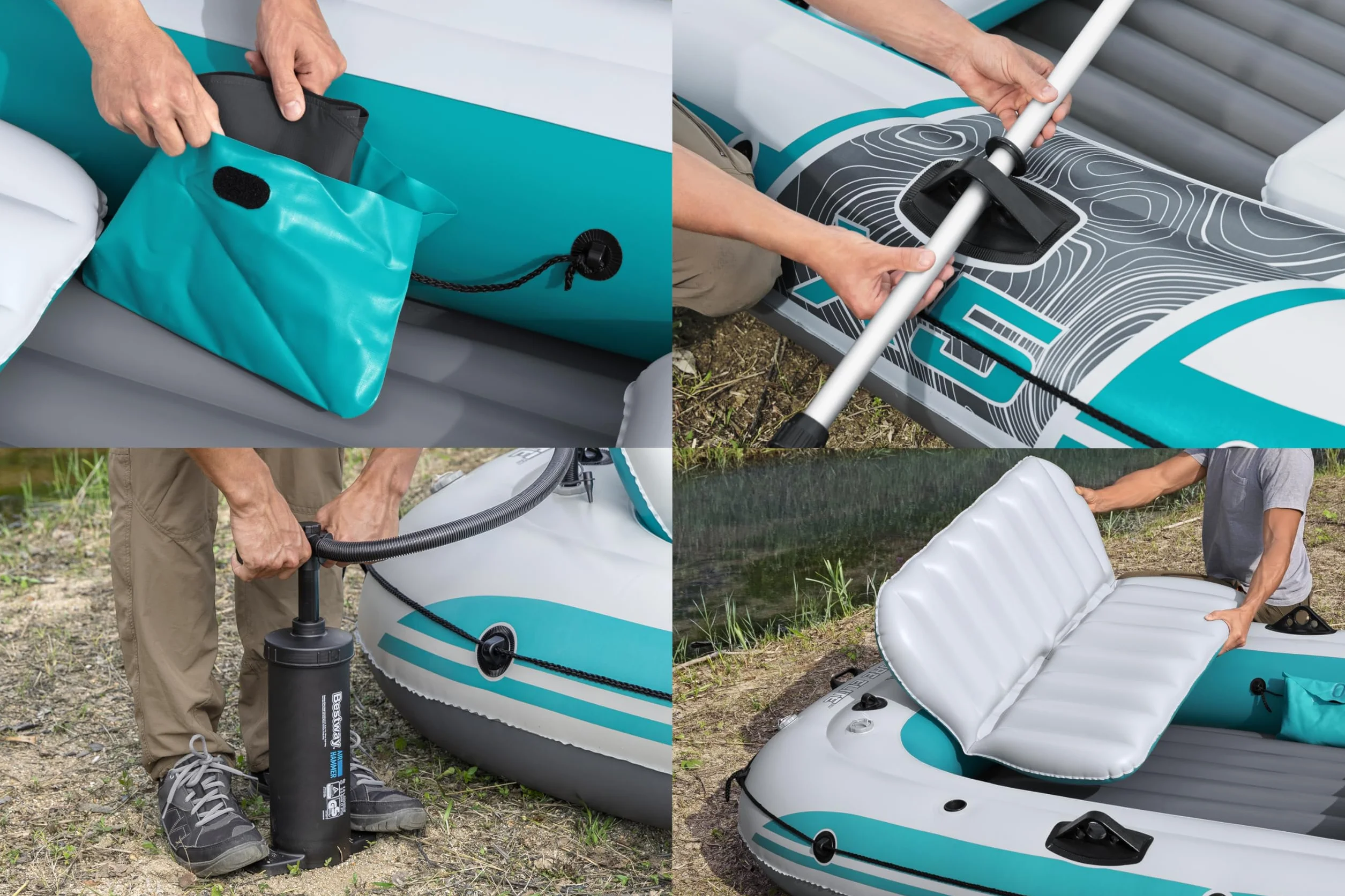 Bestway | Hydro-Force Adventure Elite X5 Inflatable Raft Set| Inflatable Boat with Hand Pump, Oars, Seats, Gear Pouch, Carry Bag | Five-Seater