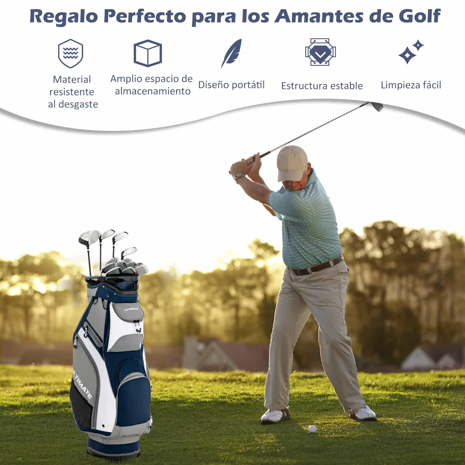 COSTWAY Bolsa Golf con 14 Palos, Bolsa de Carro de Golf Ligera y Portátil, 7 Bolsillos con Cremallera, Capucha para Lluvia, Cart Bag, Soporte para Paraguas, Unisex Adulto