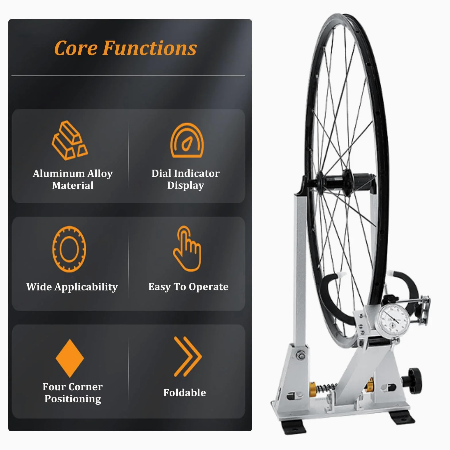 Soporte Rueda de Bicicleta aleación de Aluminio, Ruedas de 16 a 29 Pulgadas Ruedas 700C con indicador cuadrante Herramienta de Equilibrio alineación Soporte reparación de Mantenimiento