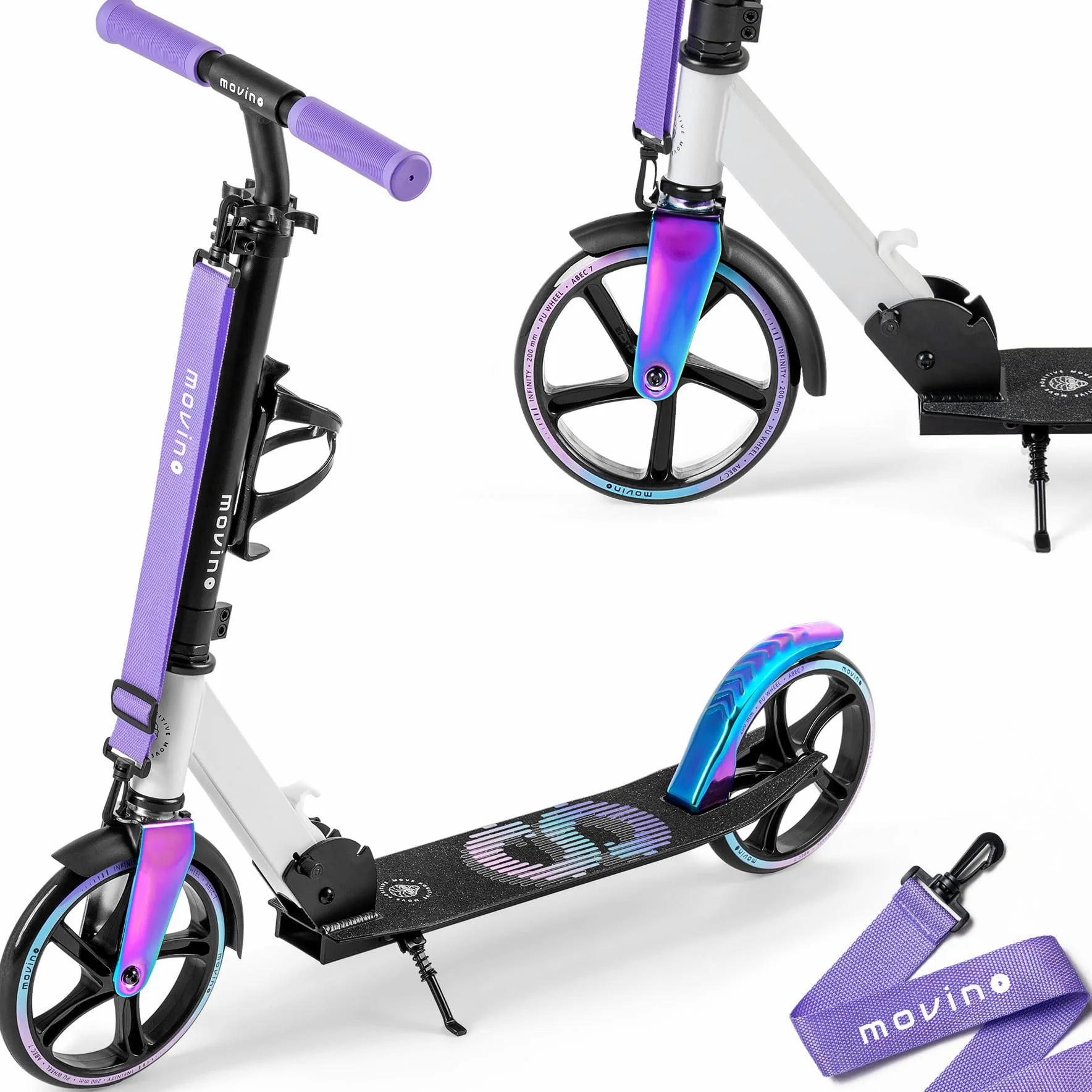 Movino Infinity Scooter Plegable Ruedas 200 mm Portabotellas Correa Transporte
