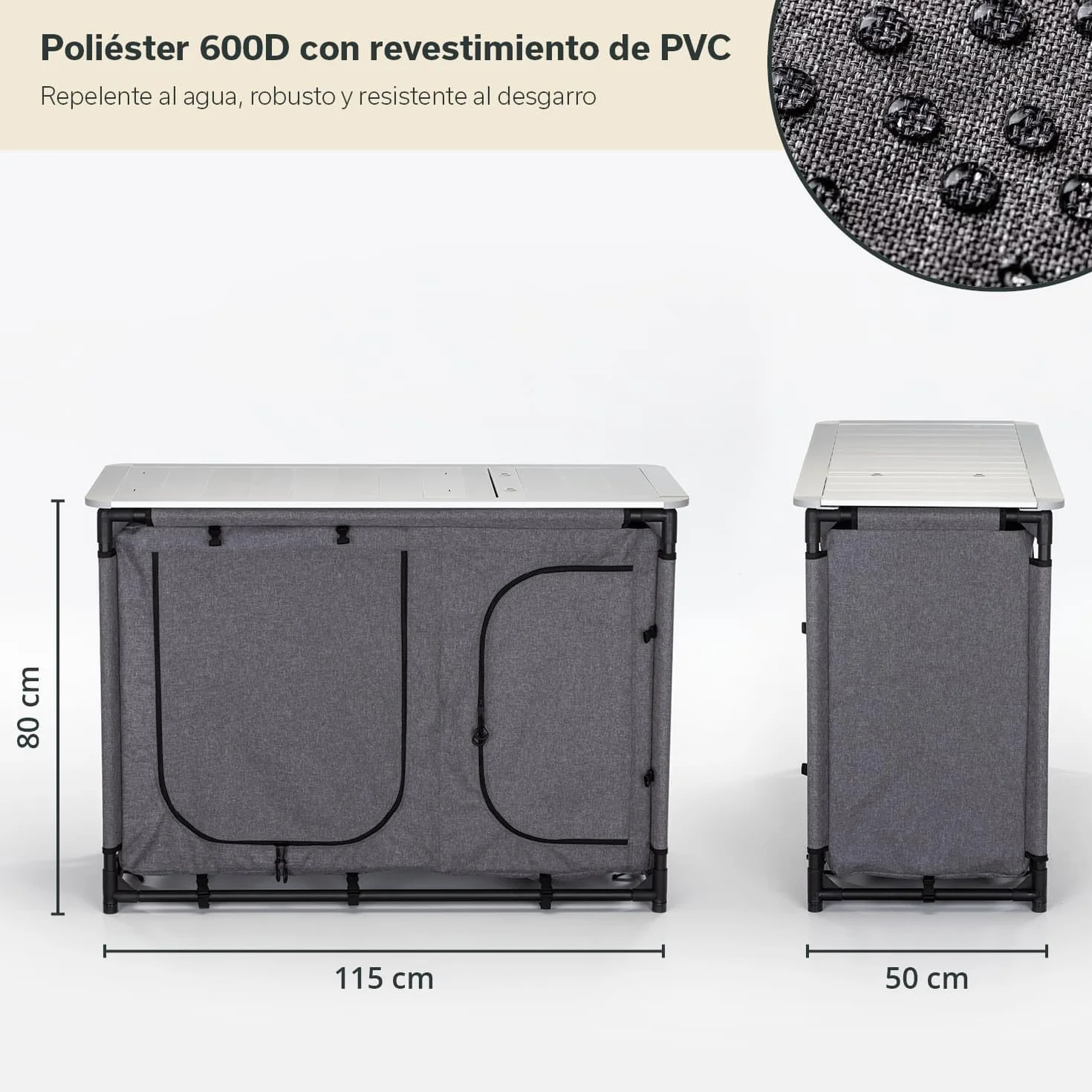skandika Ruoka Cocina de Camping | Armario de Camping con Marco de Aluminio, Protector contra Viento y Salpicaduras Desmontable, Fregadero, Compartimentos de Almacenamiento, Bolsa de Transporte