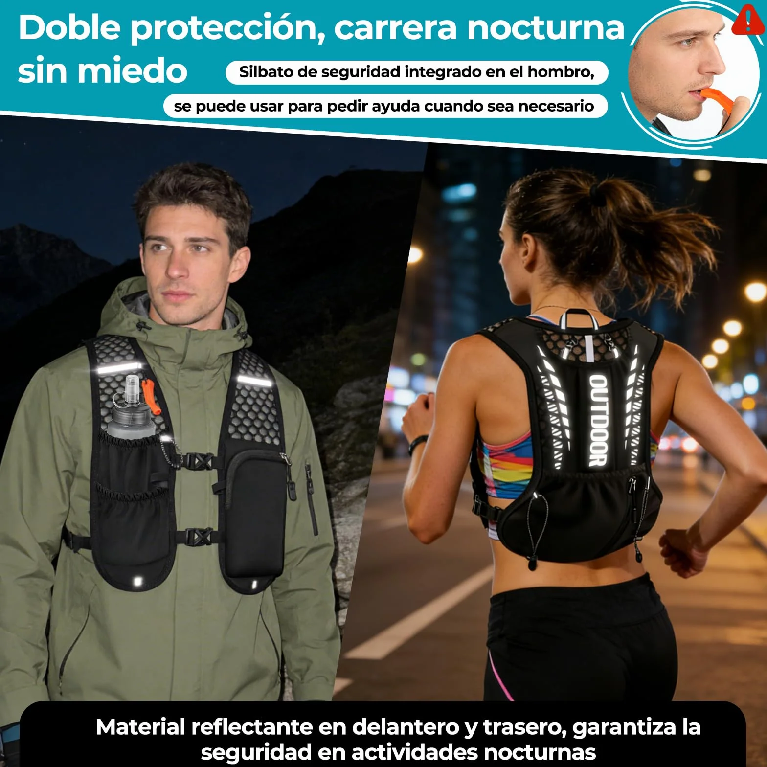 Chaleco Running Hombre Mujer, Ultraligero 160g Mochila Running Botella Agua 500 ml, Chaleco Trail Running Ajustable Reflectante con Silbato y Bolsillos para Maratón Ciclismo Senderismo