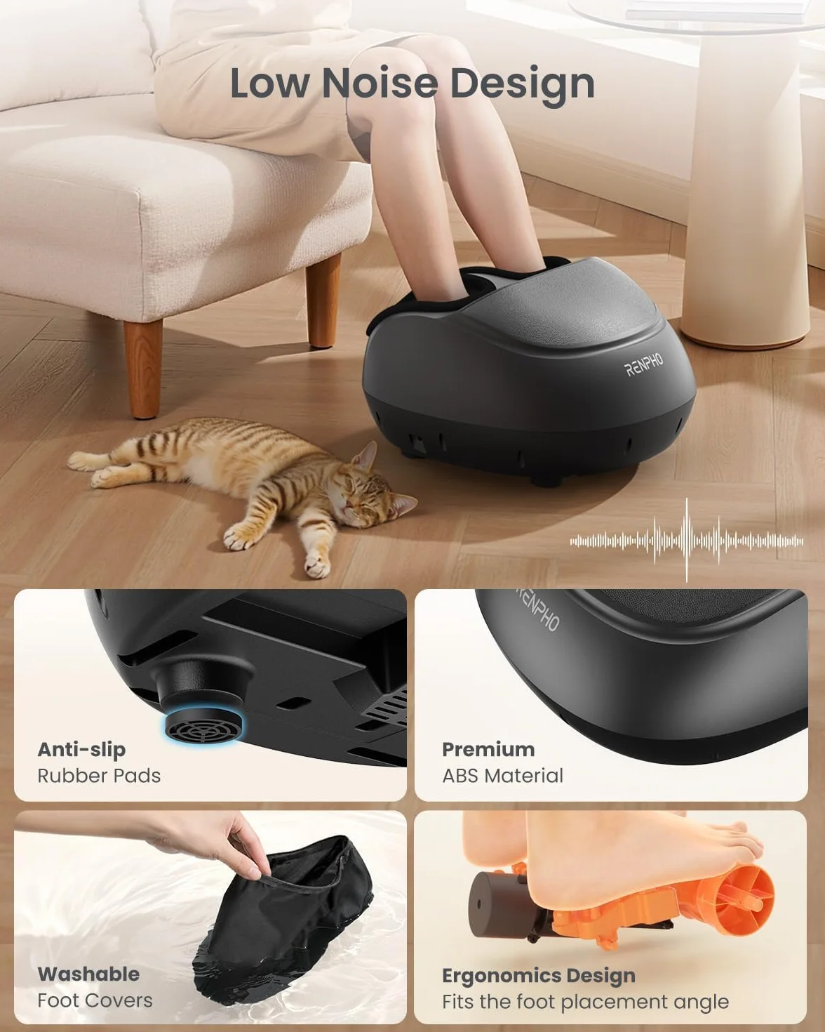 RENPHO Masajeador de Pies Eléctrico Shiatsu con Calor, Amasado, Compresión de Aire, Talla 46, Negro