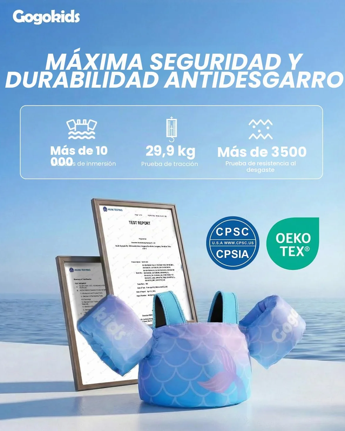 Gogokids Chaleco Flotante para Niños con Brazalete, Chaleco Flotador de Natación para,Seguro y Cómodo, Dispositivo de Entrenamiento de Natación para Niños de 2-6 años, 30-50 Libras (14-23 kg)