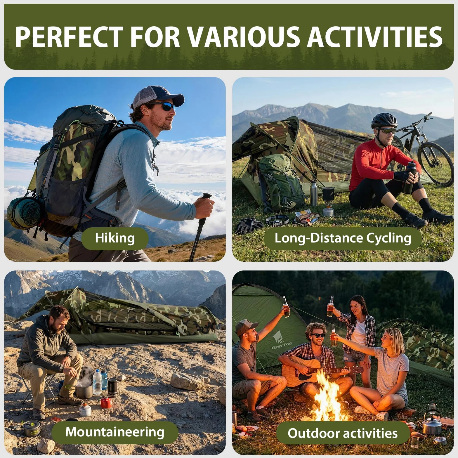 GEERTOP Saco de dormir ultraligero pequeño para 1 persona, tienda de campaña bivy impermeable y compacta, tienda de senderismo de montaje rápido, adecuada para senderismo, viajes con mochila, camping