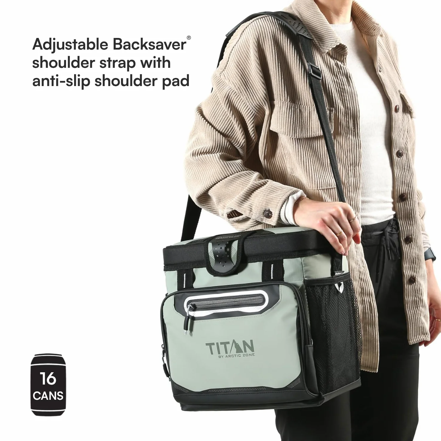 Titan de Arctic Zone Nevera sin Cremallera para 16 latas con Forro rígido, Alga Marina | Hielera de lados suaves con forro HardBody y SmartShelf, bolsa aislada con correa de hombro para almuerzo y viajes