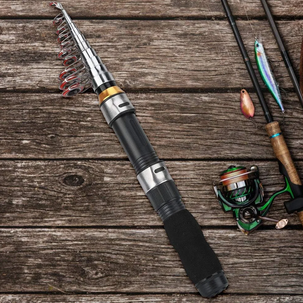 Alomejor Caña de Pesca Portátil Mar y Agua Dulce, Ultraligera con Carrete Integrado