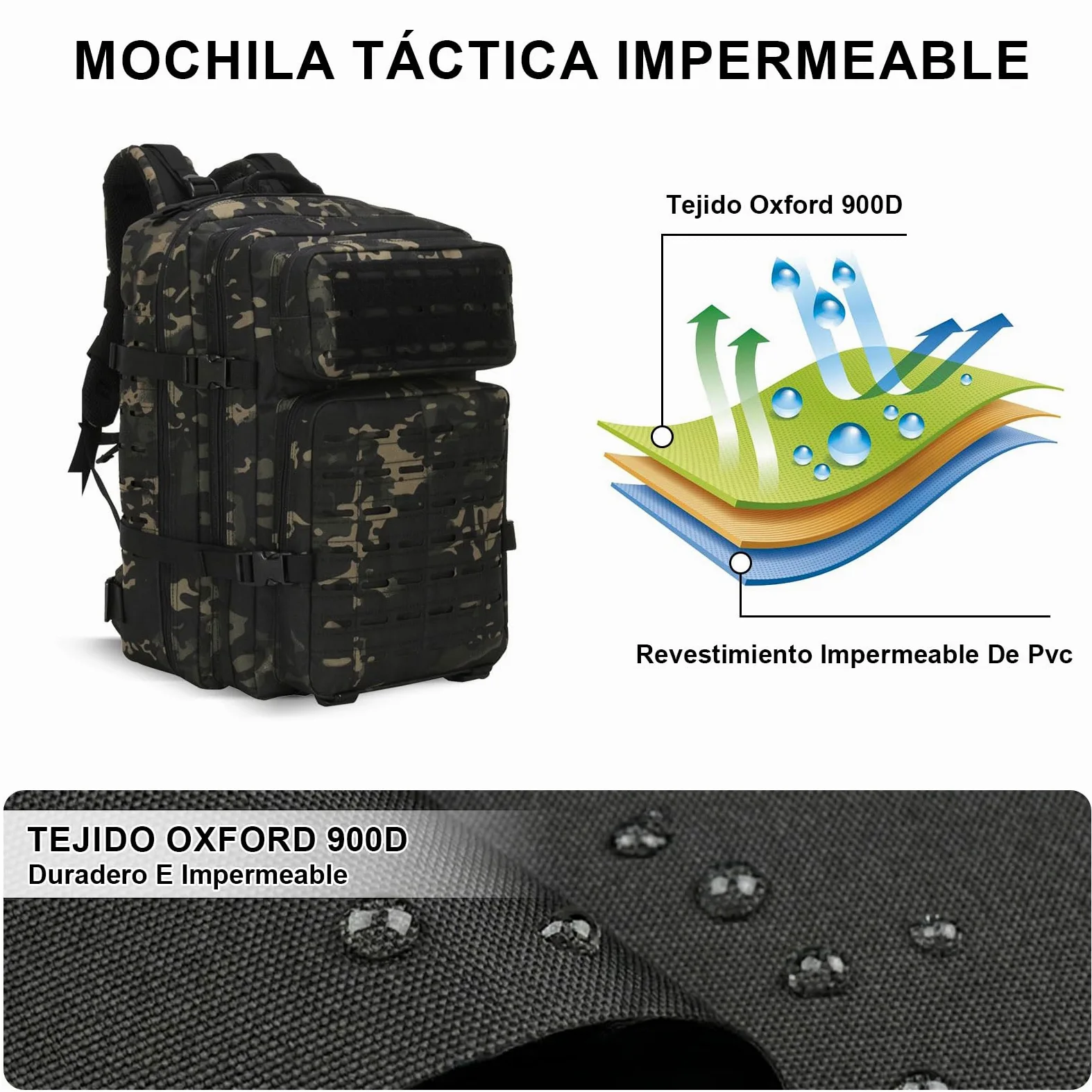 Mochila Táctica 45L Militar, Paquete de Asalto Molle de Gran Capacidad Impermeable Bolsa para Ejército, Mochilas de Marcha para Emergencias de 3 Días Caza Senderismo Acampada Actividad al Aire Libre