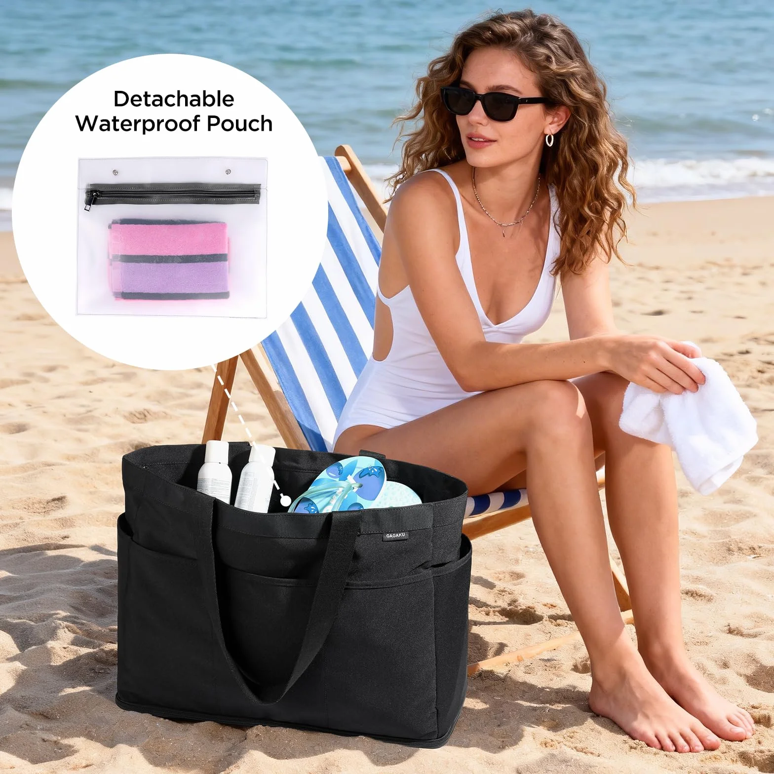 GAGAKU Bolsa de playa XXL impermeable con compartimento frigorífico plegable 50x38x19 cm azul