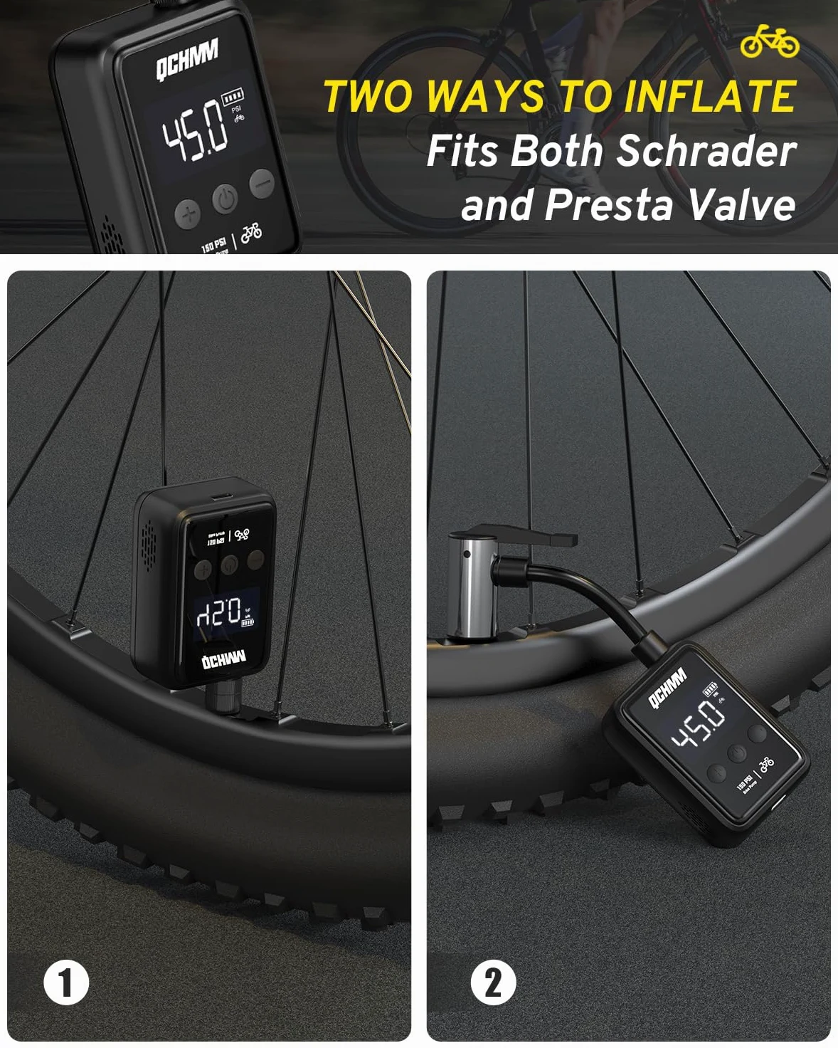 Bomba de Bicicleta, Bike Pump Portátil con Pantalla LCD Digital, 120PSI, Mini Inflador Bicicleta Portatil y Electrica con Bateria, 500mAh