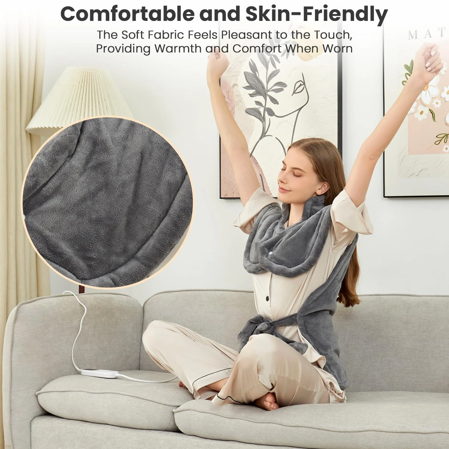 Uplayteck Almohadilla Térmica para Espalda y Cuello, 8 Niveles de Calor, 6 Ajustes de Temporizador, Apagado Automático y Calentamiento Rápido, Manta Eléctrica Lavable Franela (61×94cm)