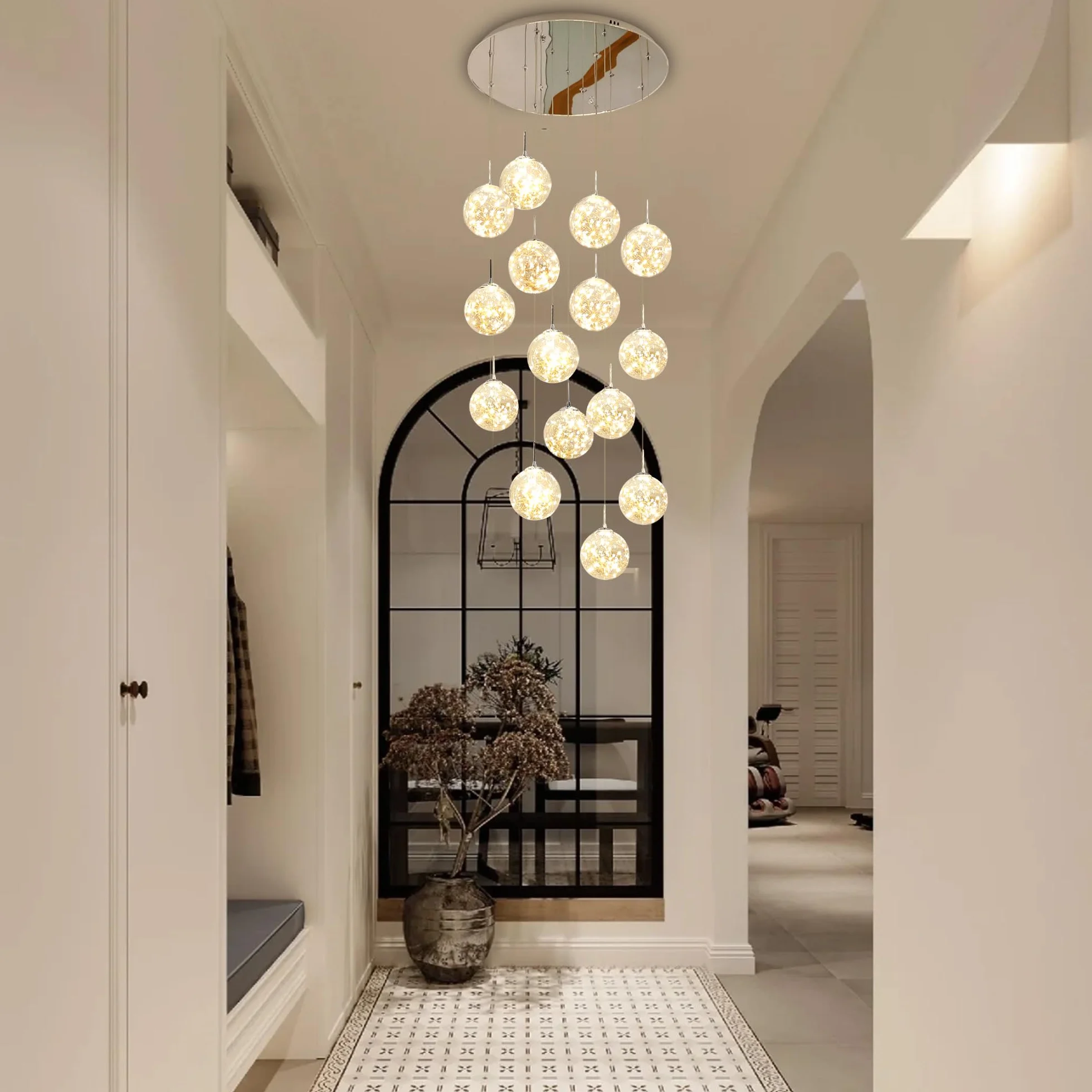LED Lámpara Colgante 15 Bolas Cristal 75W Araña Gypsophila Ajustable Techo Moderna