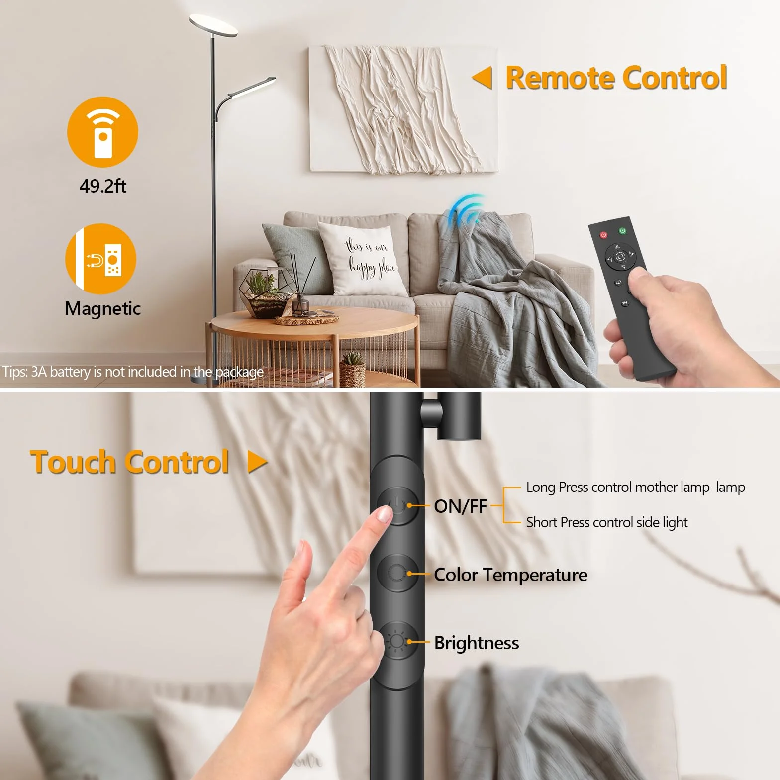 Lámpara de Pie LED Regulable 42W 4000LM 2700K-6500K Control Remoto Táctil