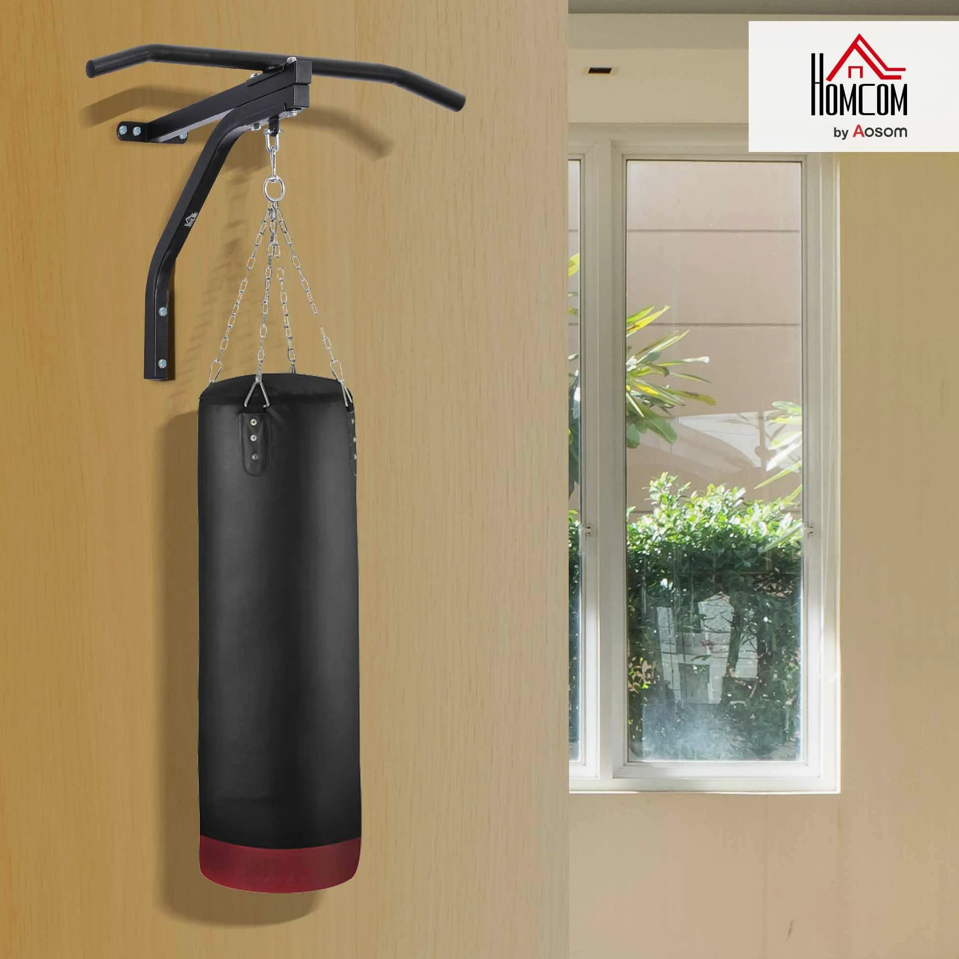 HOMCOM Barra de Dominadas 2 en 1 Pared Acero 130 kg 93x47x51 cm Negro