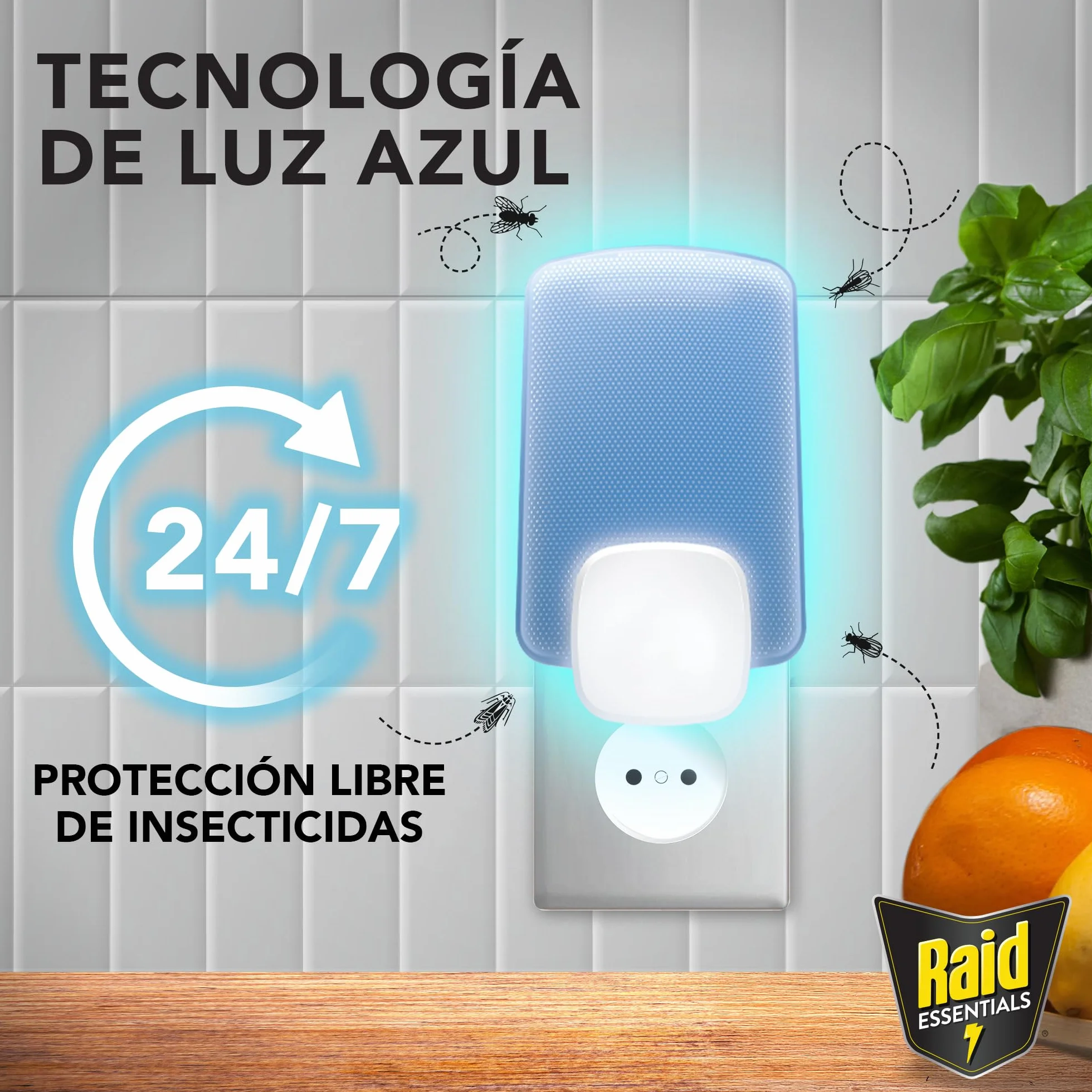 Raid Essentials 2 x Recambio para Trampa LED Antimoscas, Antimoscas de Fruta y Antipolillas, Sin Insecticida, Protección 24/7, para Uso Interior, Paquete de 2