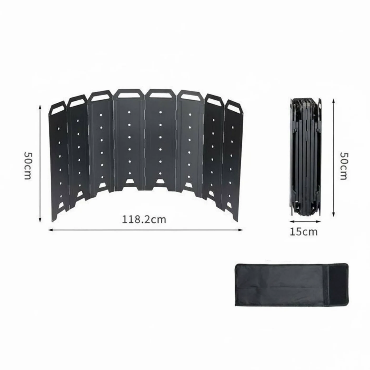 Cortaviento Plegable Ventilado Paraviento Plegable Estufa Negro Equipo Camping para Fogata, 50CM, Yd-50