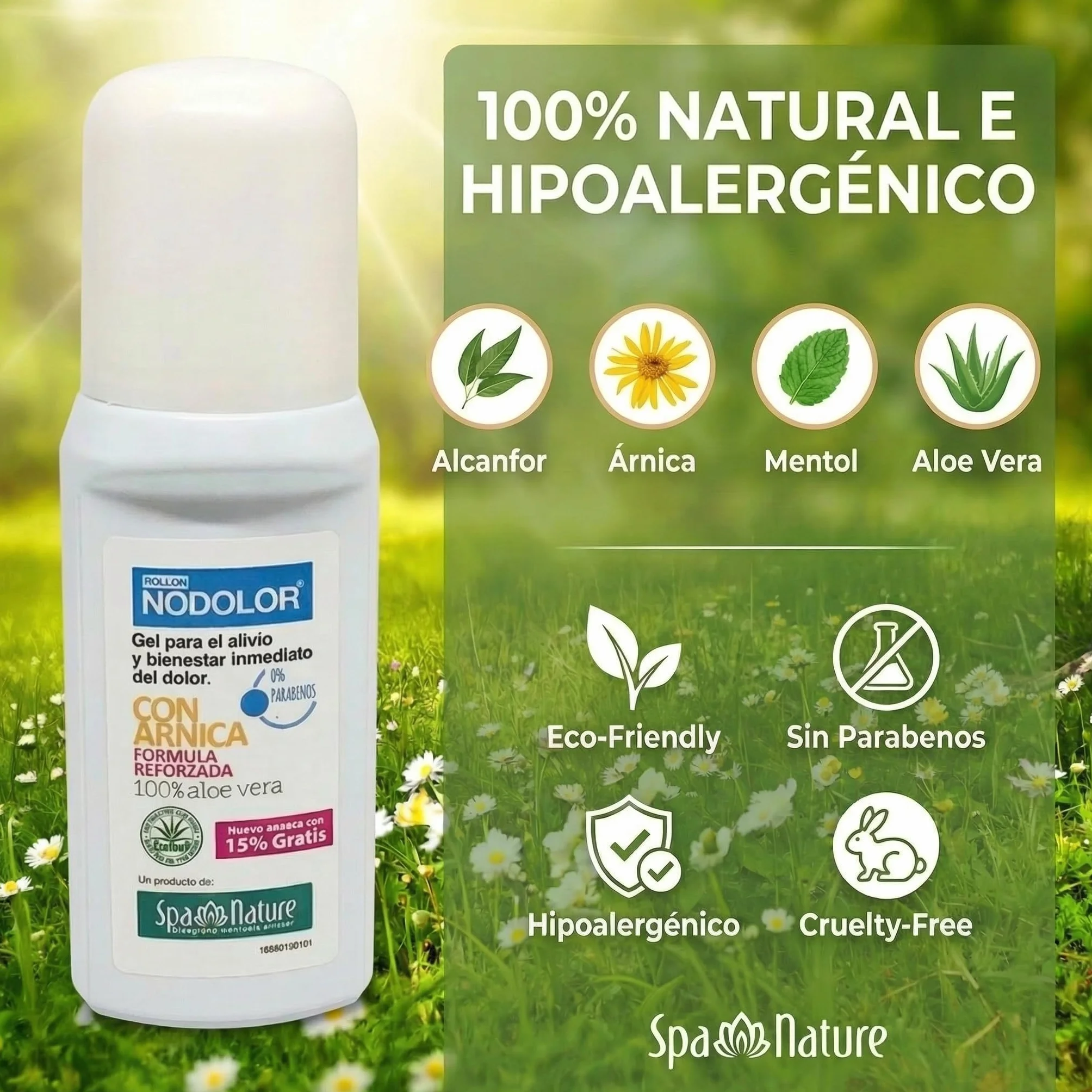 Spa Nature Rollon NoDolor-Gel Alivio Inmediato Dolor Músculos Articulaciones Árnica Aloe Vera 70 ml