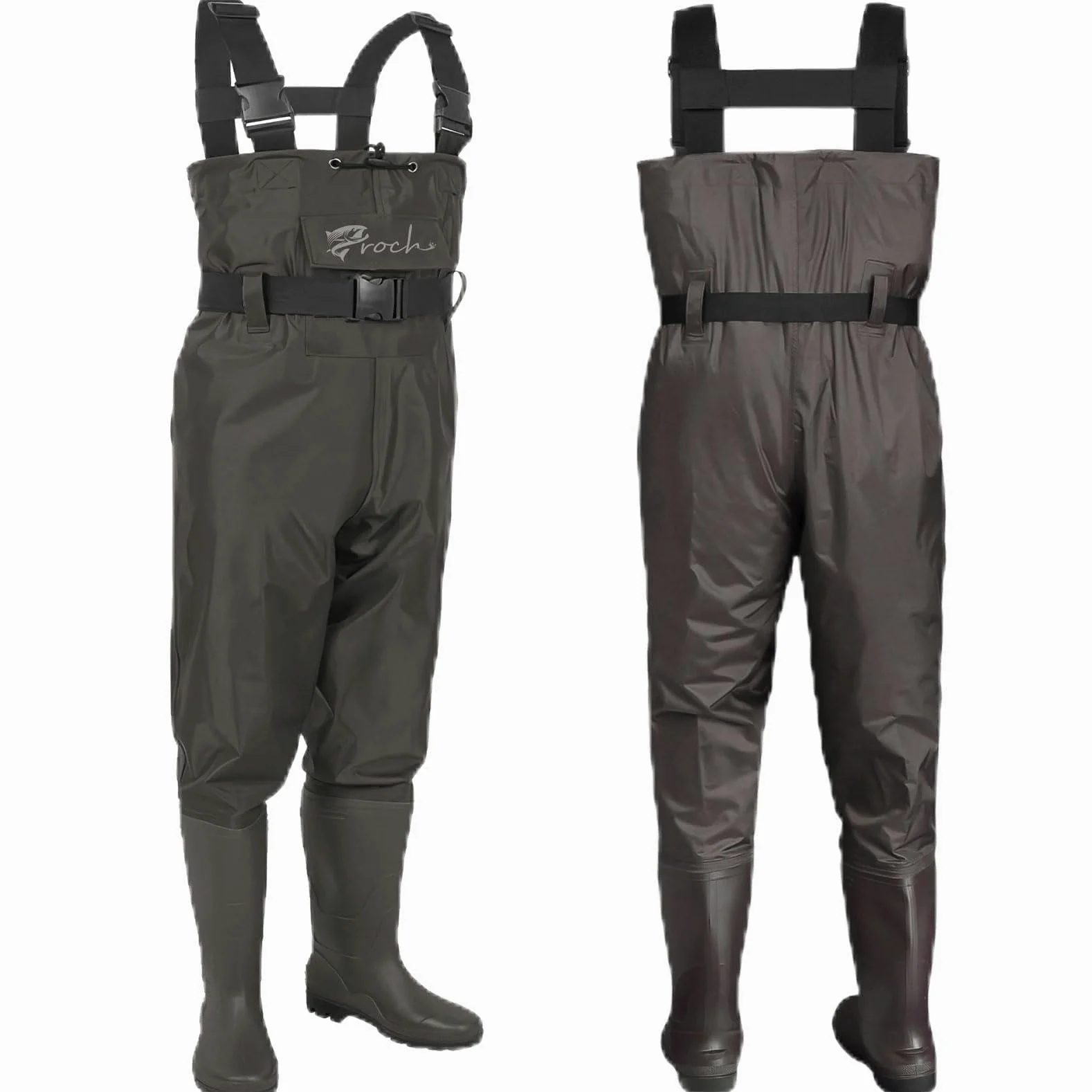 Pantalones de vadeo para hombre y mujer, impermeables, color marrón, con botas de goma, ideales para pesca y actividades al aire libre