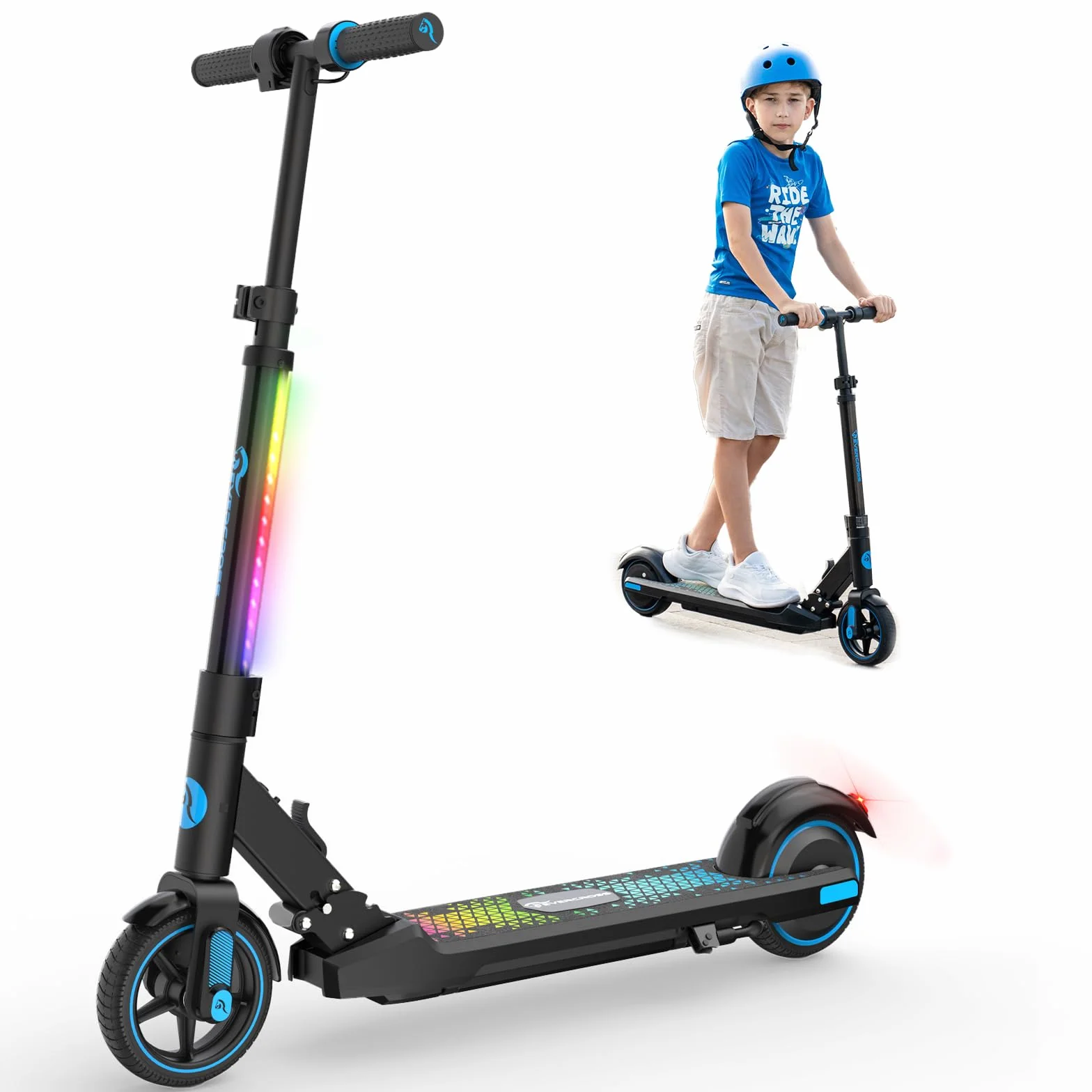 EVERCROSS EV06C Patinete Eléctrico, 6,5'' Patinete Eléctrico Plegable Niños 6 a 12 Años, hasta 15 KM/H & 8 KM, Pantalla LED, Luces LED Coloridas, Patinete niños Liviano E Patinete