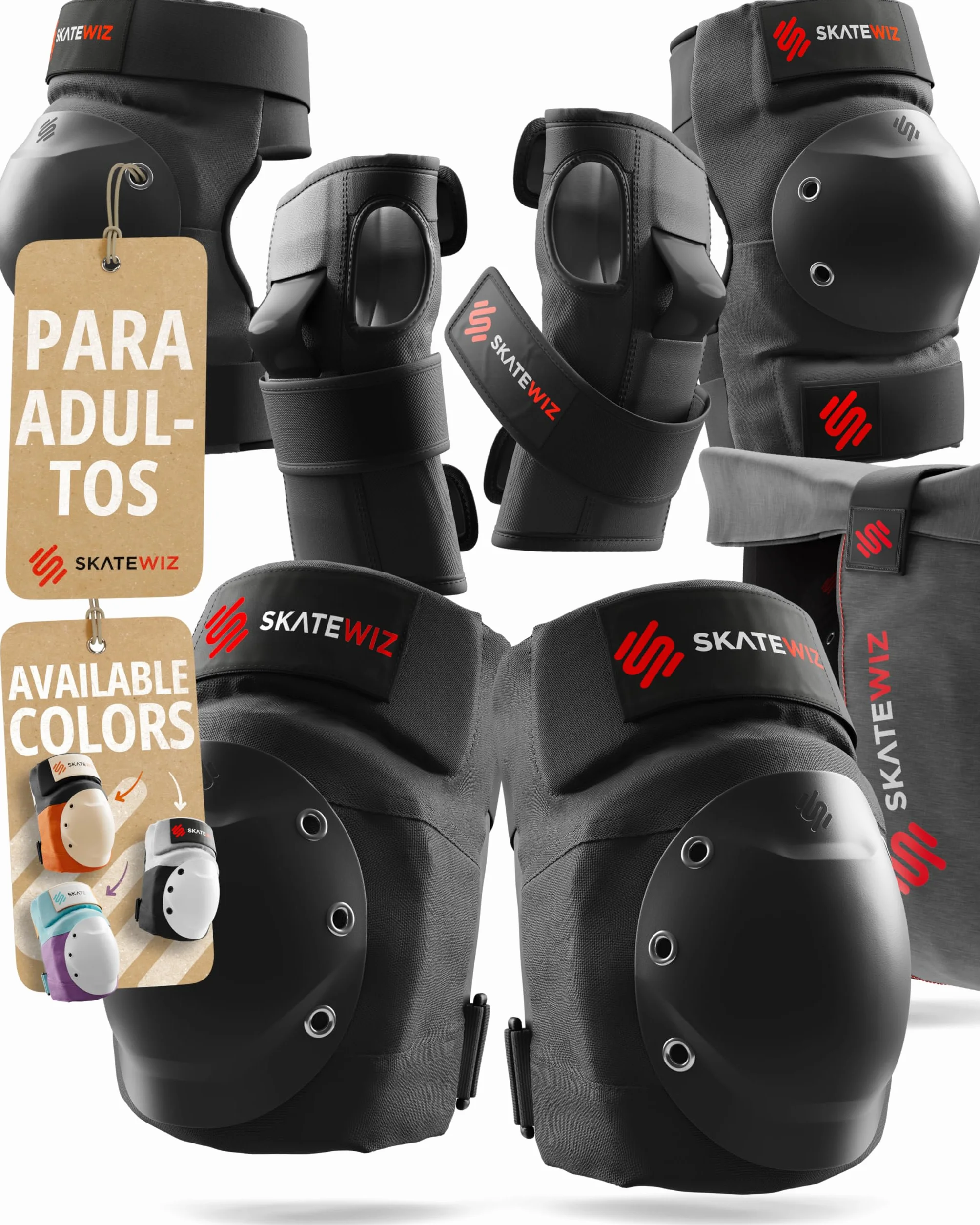 SKATEWIZ Rodilleras Patines Adulto Protectores Patines en Línea Skate Scooter Coderas SHIELD Talla M/L Negro