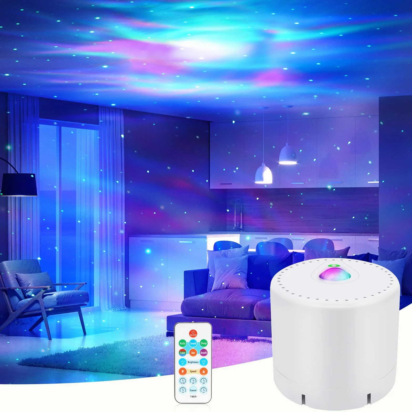 Proyector Estrellas LED Galaxia con Control Remoto, Brillo y Velocidad Ajustables