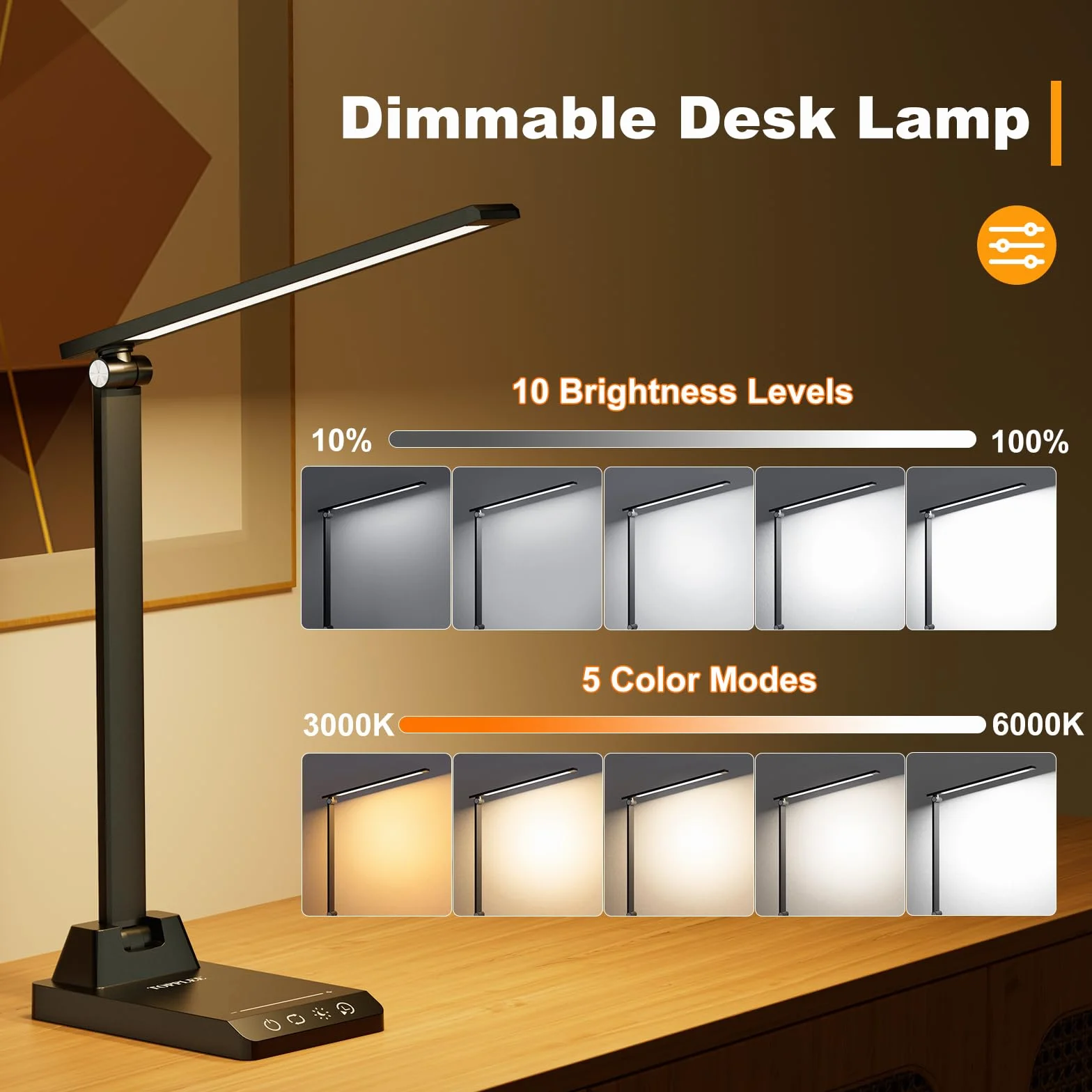 Lámpara Escritorio LED Flexo con Batería 2500mAh, 5 Modos, 10 Niveles de Brillo, Temporizador 30/60min