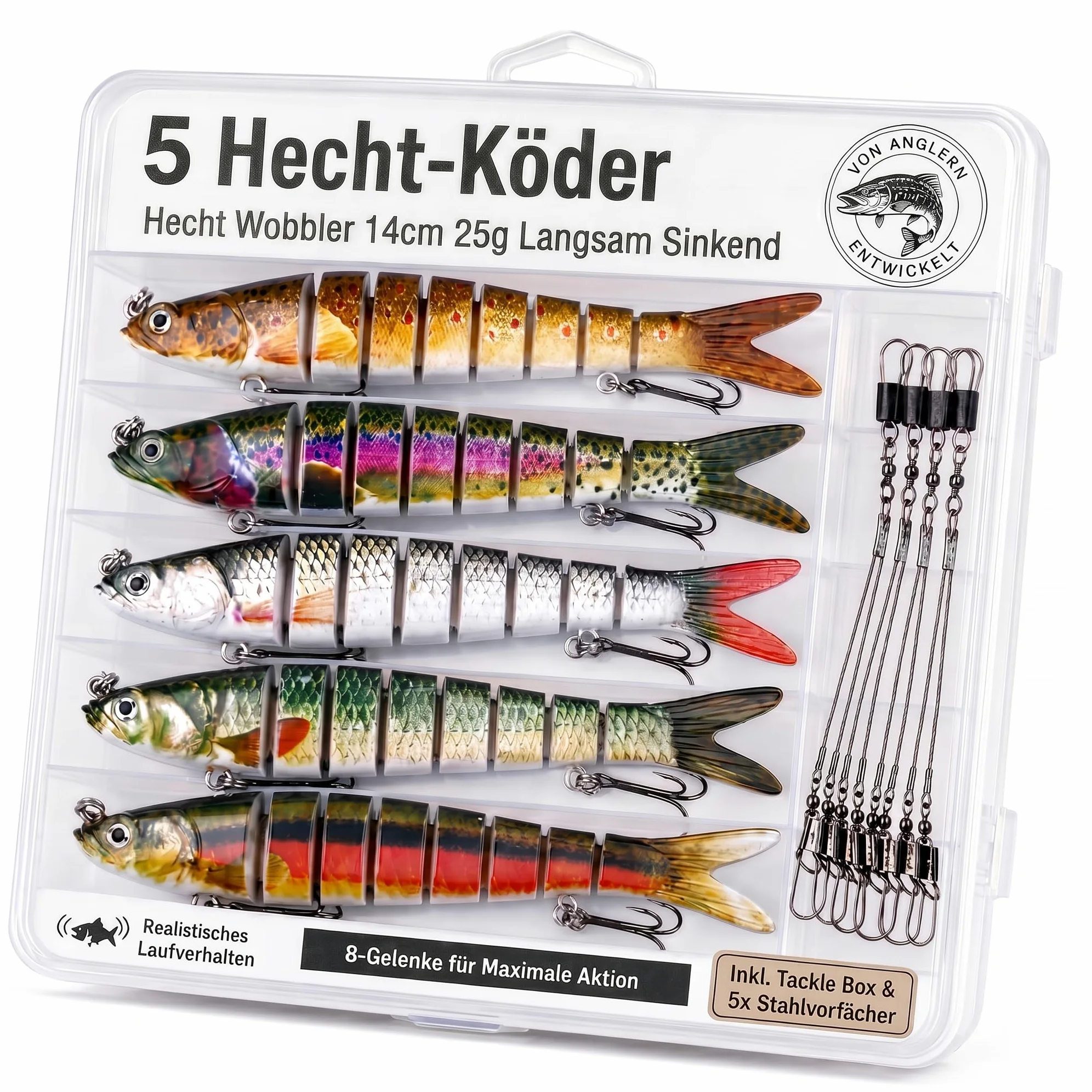 Cebo artificial para pesca de lucio (5 unidades, 25 g, sumergible lentamente