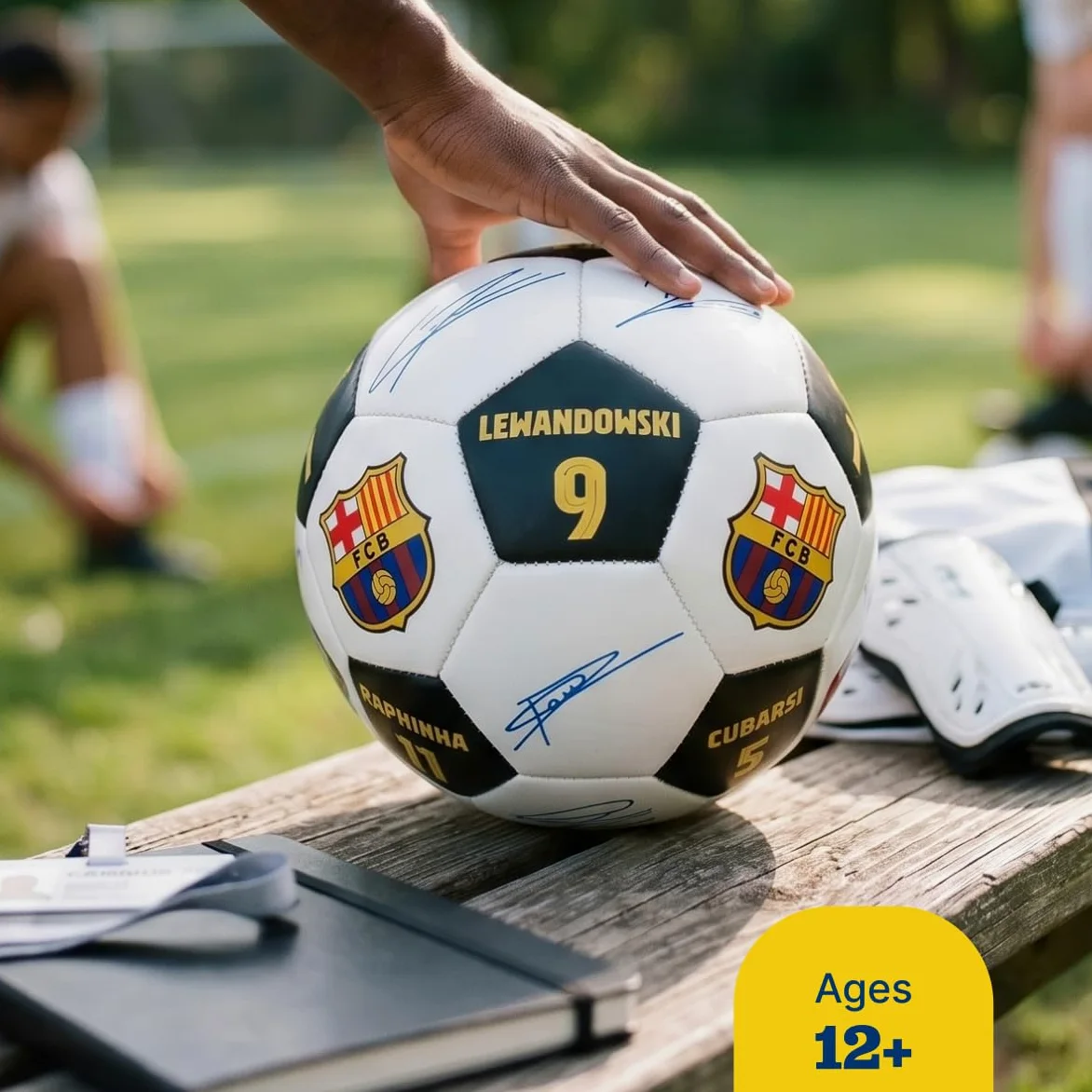 Maccabi Art Balón de fútbol oficial del FC Barcelona con firmas de jugador y números de jugador, talla 5
