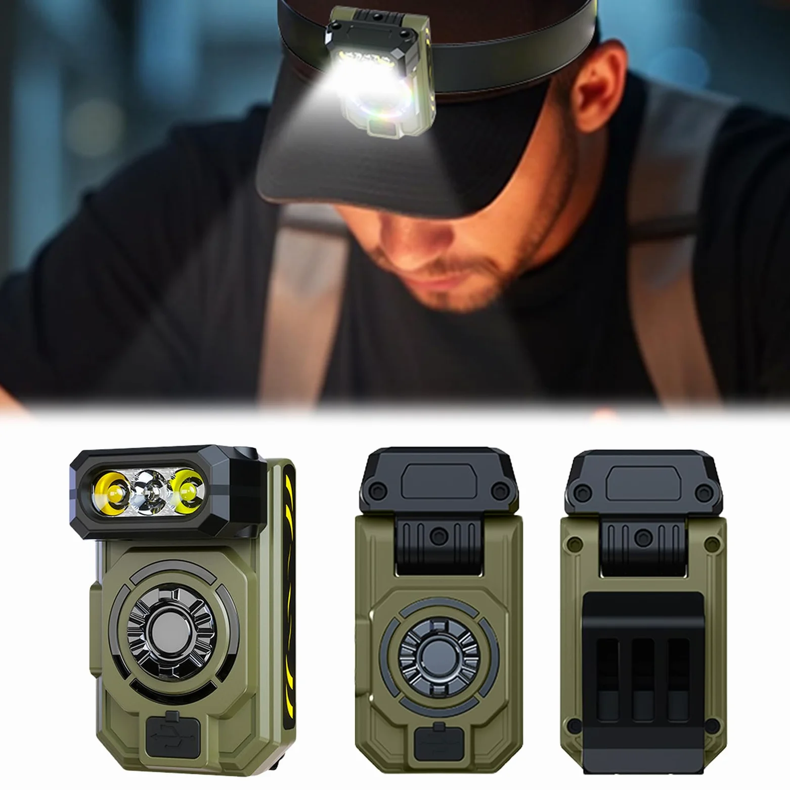 Lámpara de trabajo LED multifunción de inducción de aluminio impermeable recargable con base magnética luz RGB para camping