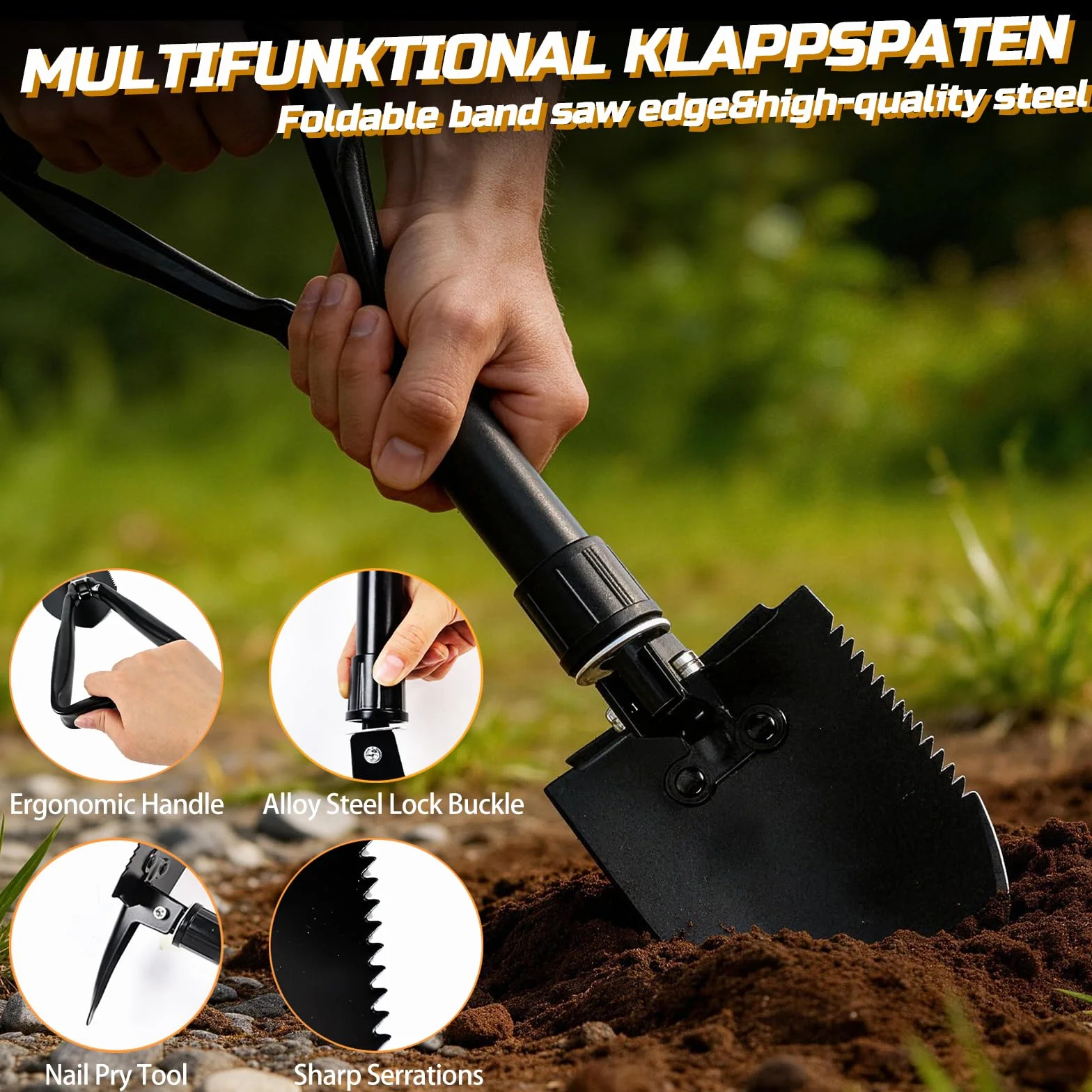 Kit de Supervivencia 6 en 1, Juego de Accesorios para Acampar, con Hacha y Pala Plegables