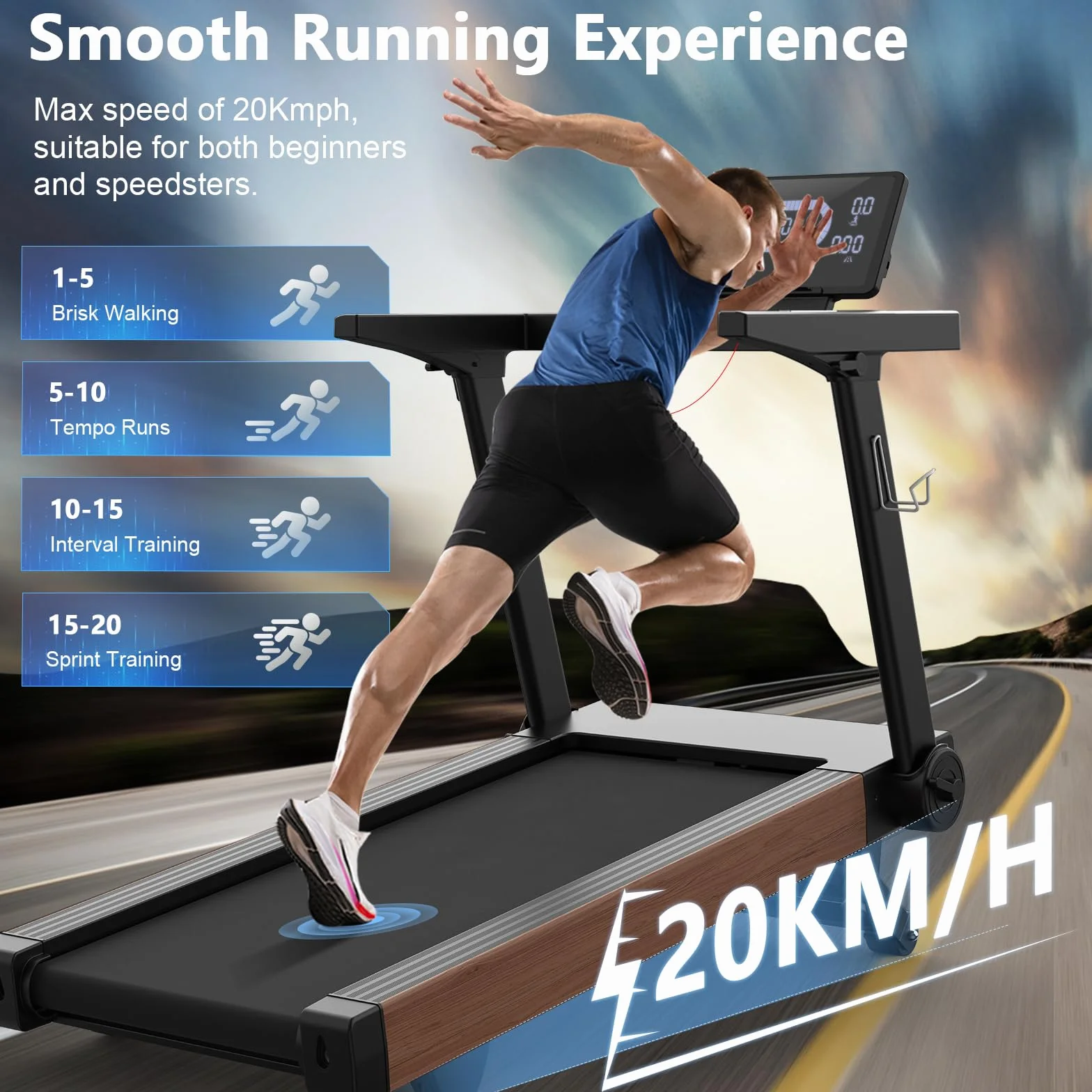 Cinta de Correr, 7HP Cinta de Correr Plegable con 1-20 km/h, Inclinación del 15%, Carga de 180 kg, Compatible con App, Sensor de Pulso, Pantalla LED Giratoria para Casa y Oficina