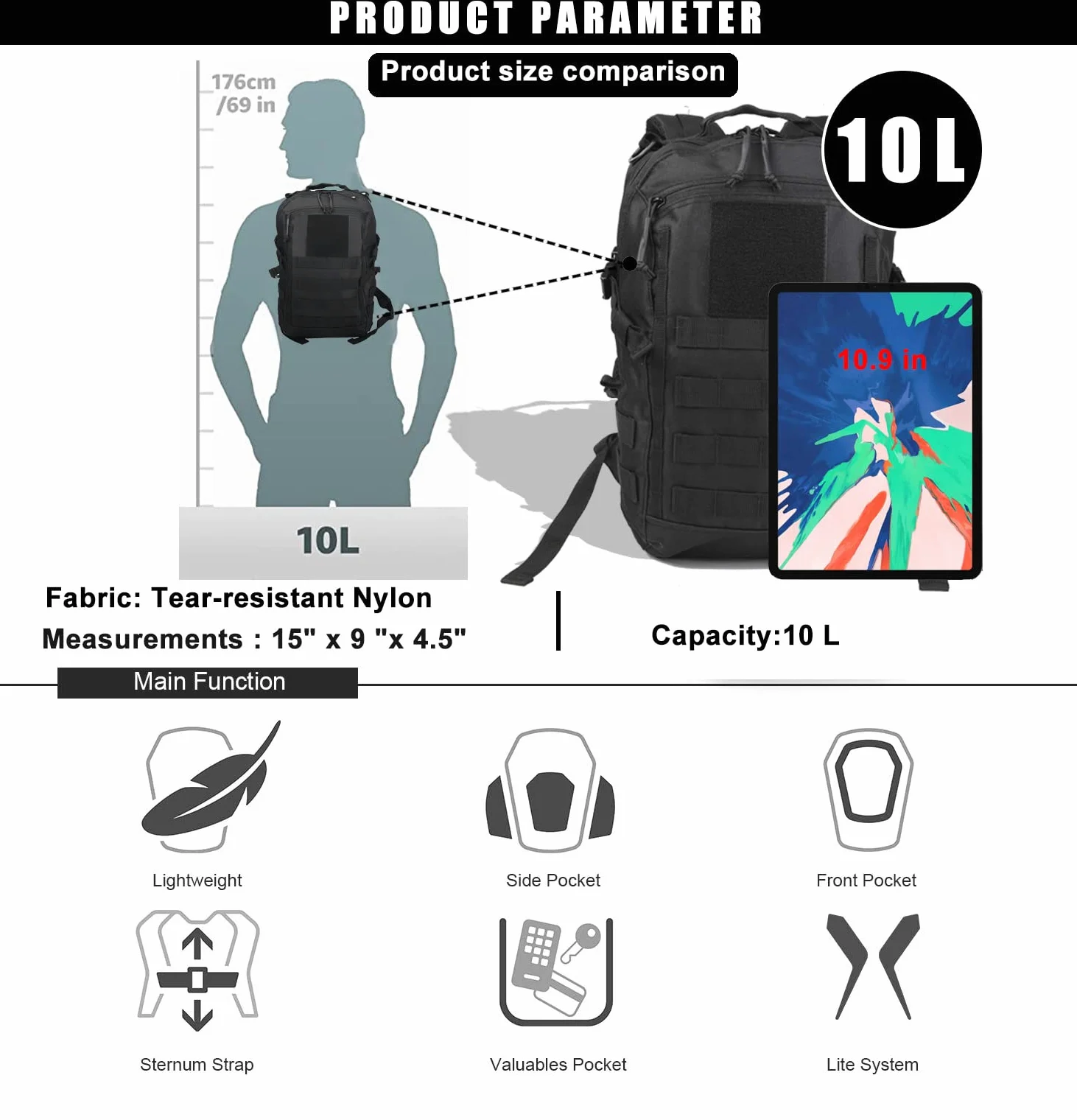 Miramrax Mochila pequeña de 12 L – Mini mochilas tácticas, mochila militar Molle, mochila para senderismo