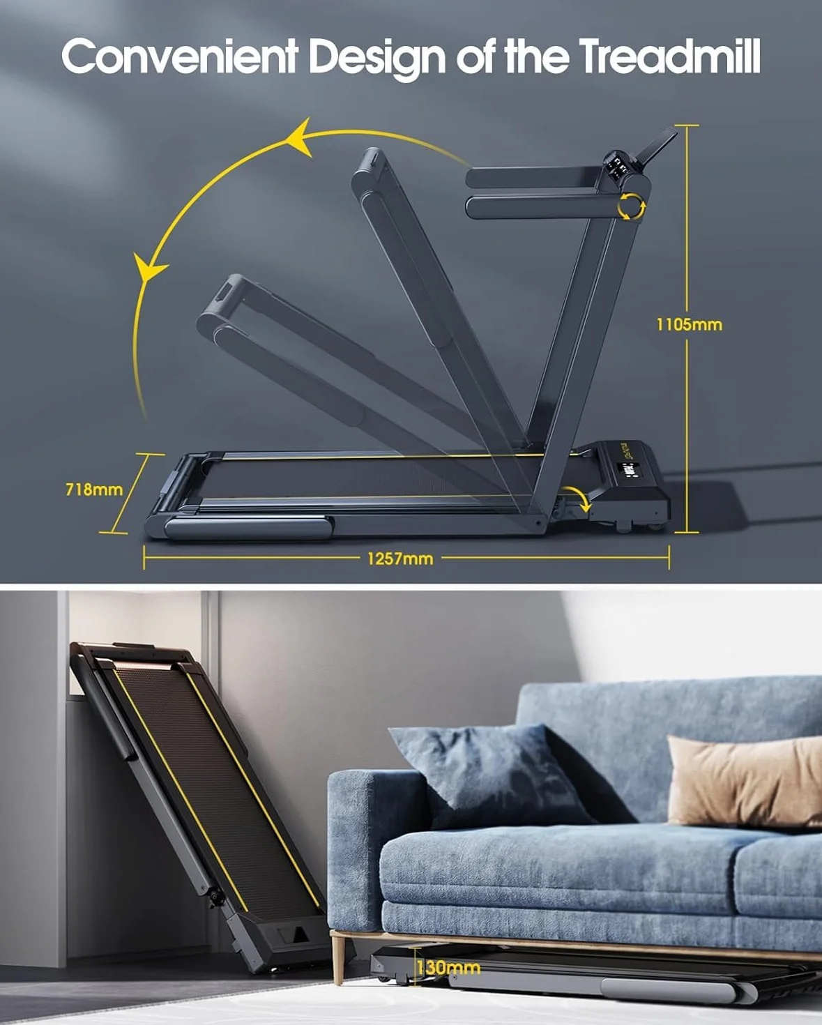 TOPUTURE Cinta de Correr Plegable, 2.5HP Hogar Cinta de Correr para el Debajo del Escritorio, Frecuencia Cardíaca,130 KG, 16KM/H, Dual Pantalla, Bocina Bluetooth, App (Negro - Sin inclinación)