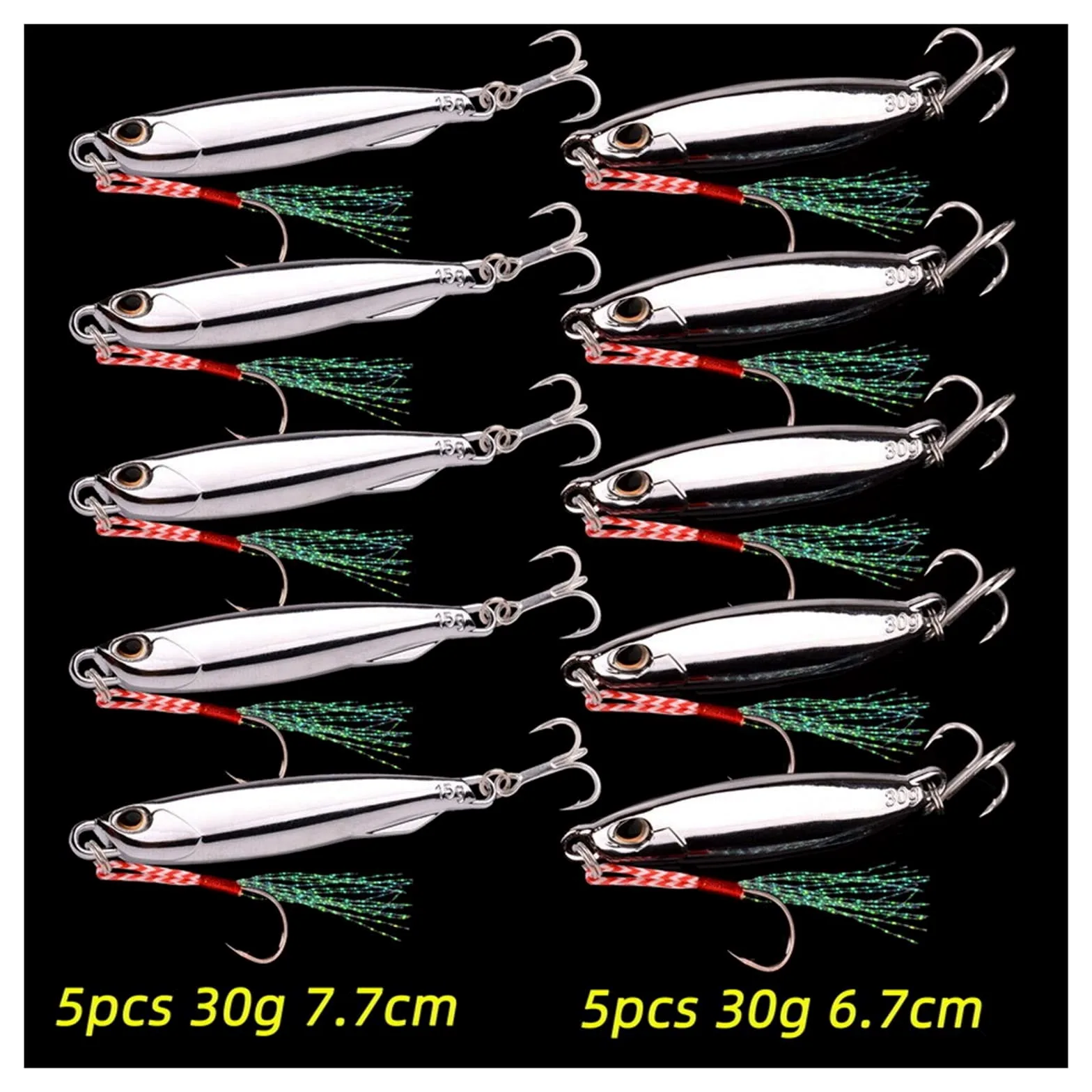 XILILHC Lote De 10 Cucharas De Metal Fundido, 10g, 15g, 20g, 30g, 40g | Juego de señuelos con anzuelo, señuelo de pesca de lubina, cebo Artificial