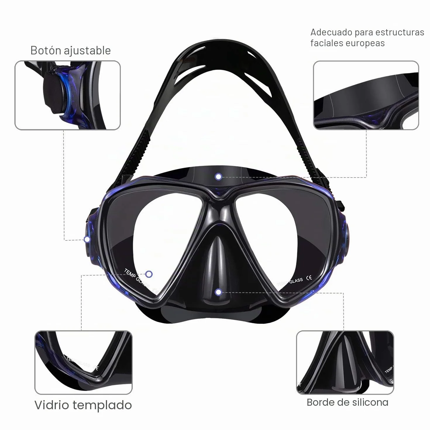 Dorlle Gafas de Buceo Adulto, Mascara Buceo Impermeable está Hecha de Vidrio Endurecido, Antivaho y a Prueba de Fugas, Máscara Snorkel con un Tubo de Respiración Seco 3 Canales para Mujeres Y Hombres