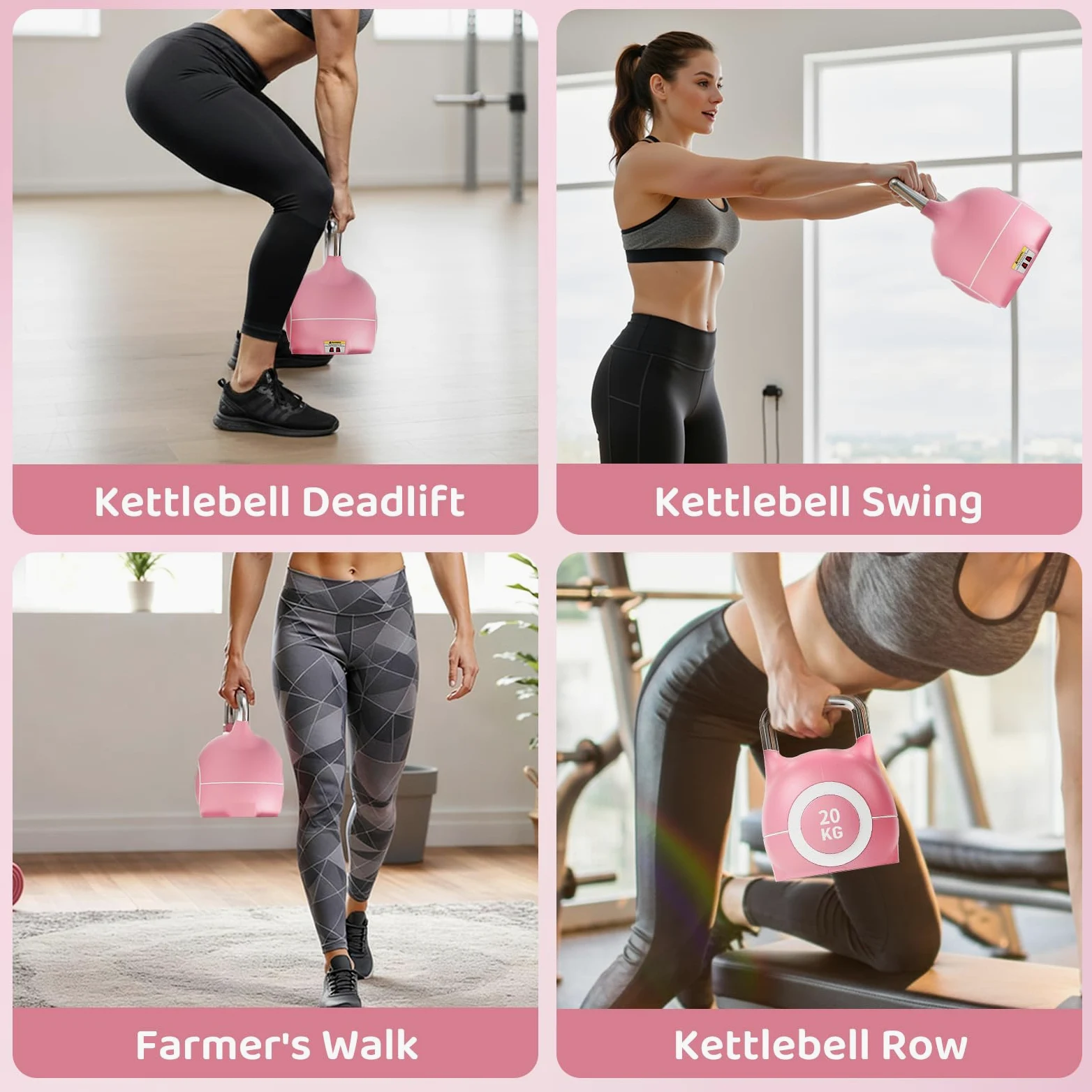 Kettlebell Ajustable 10 kg 20 kg – Pesas Rusas 7 en 1 – Kettlebell con 7 Niveles de Peso, Compacta para Entrenamiento de Fuerza, Hogar y Gimnasio (Rosa, 20kg)